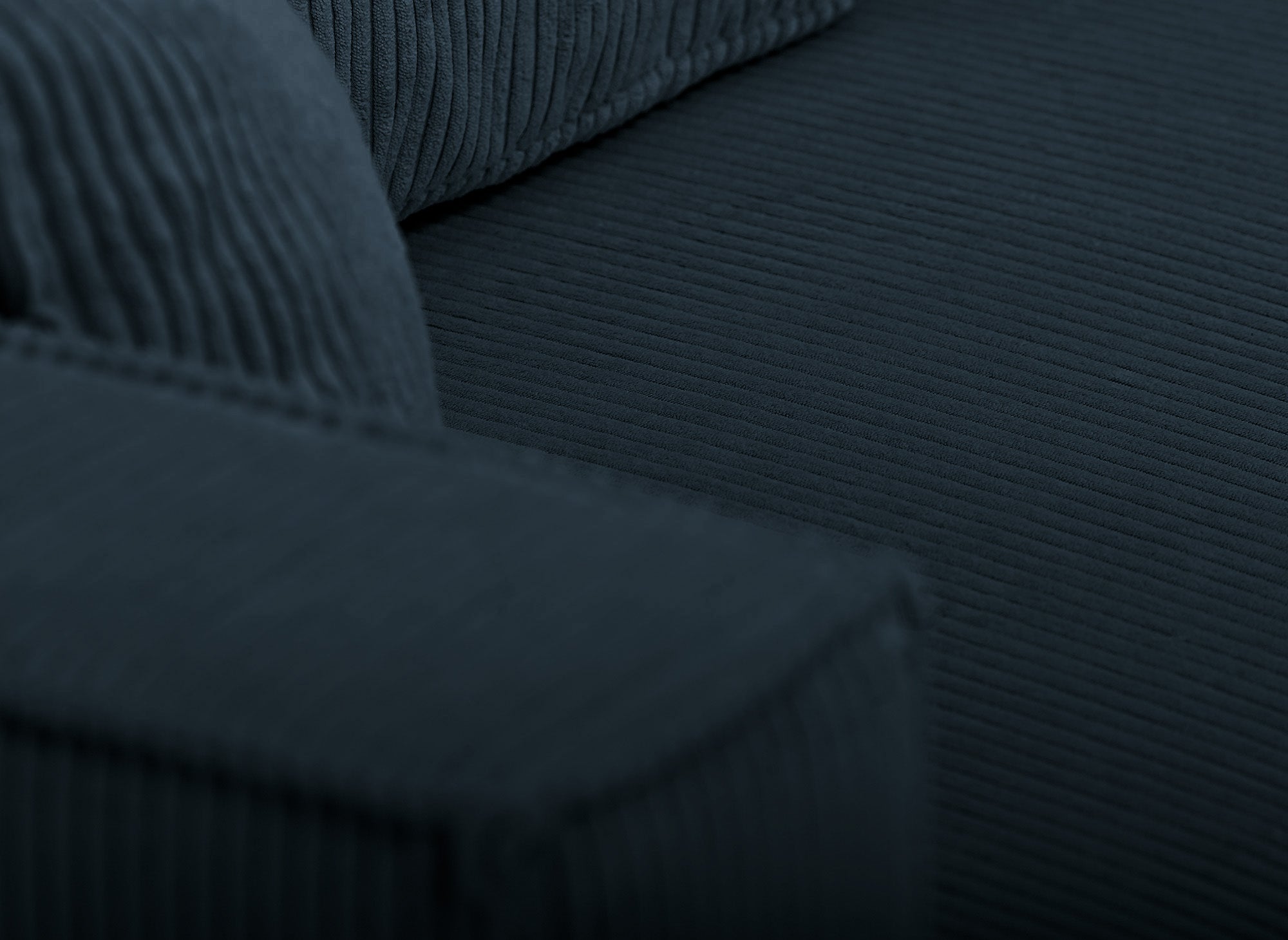 SYNA Ecksofa aus blauem Cord mit Stauraum