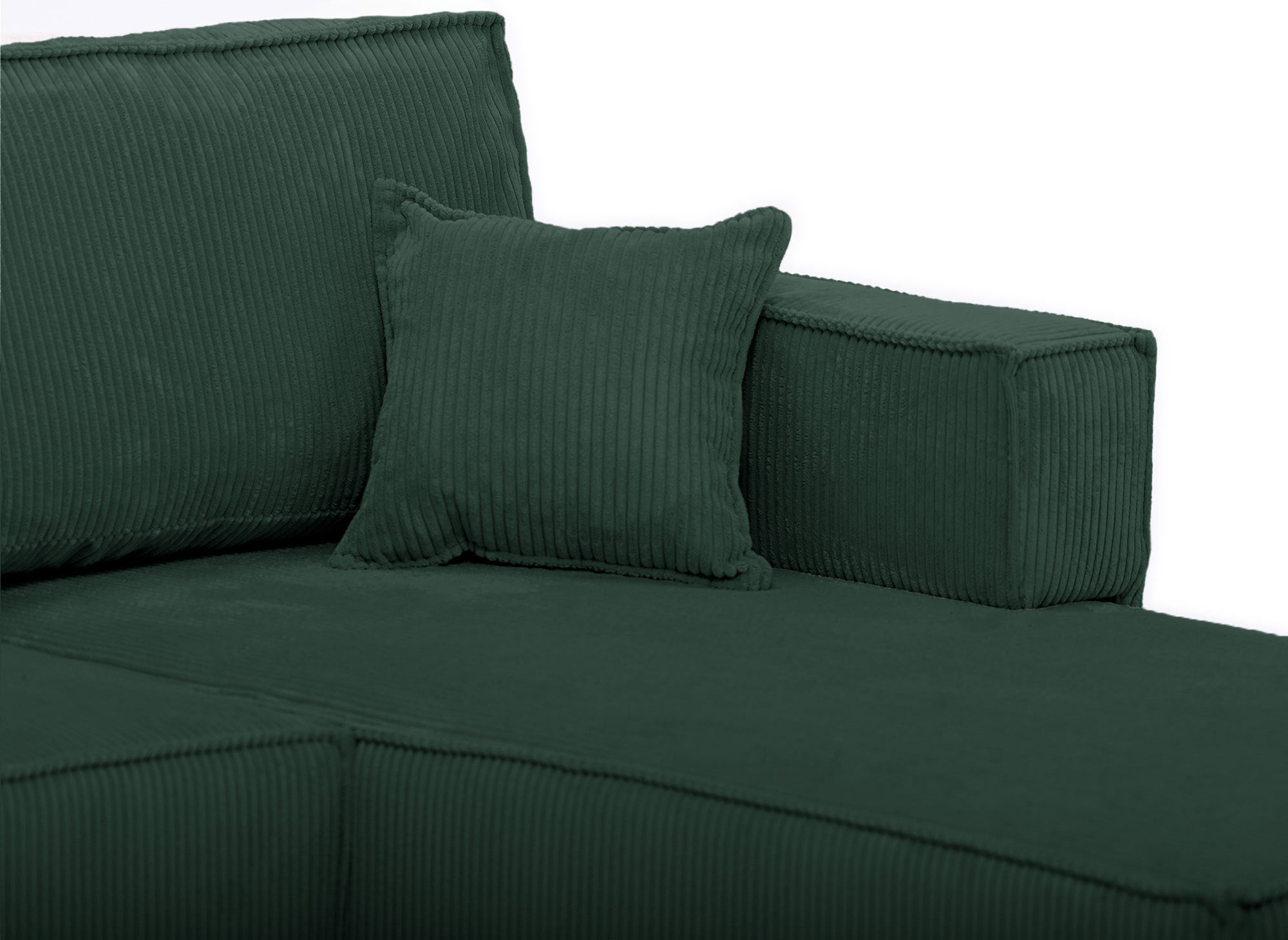 SYNA Ecksofa aus grünem Cord mit Stauraum, umwandelbar