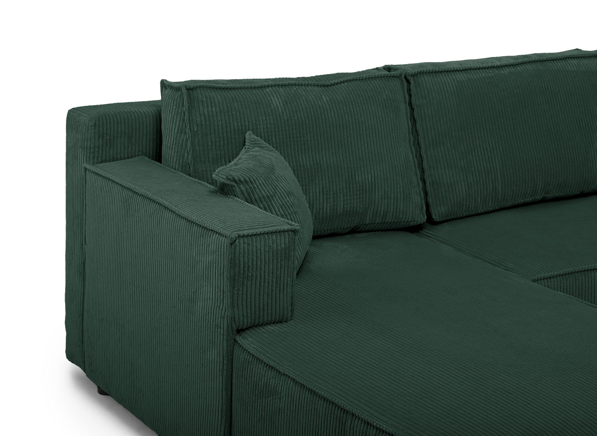 SYNA Ecksofa aus grünem Cord mit Stauraum, umwandelbar