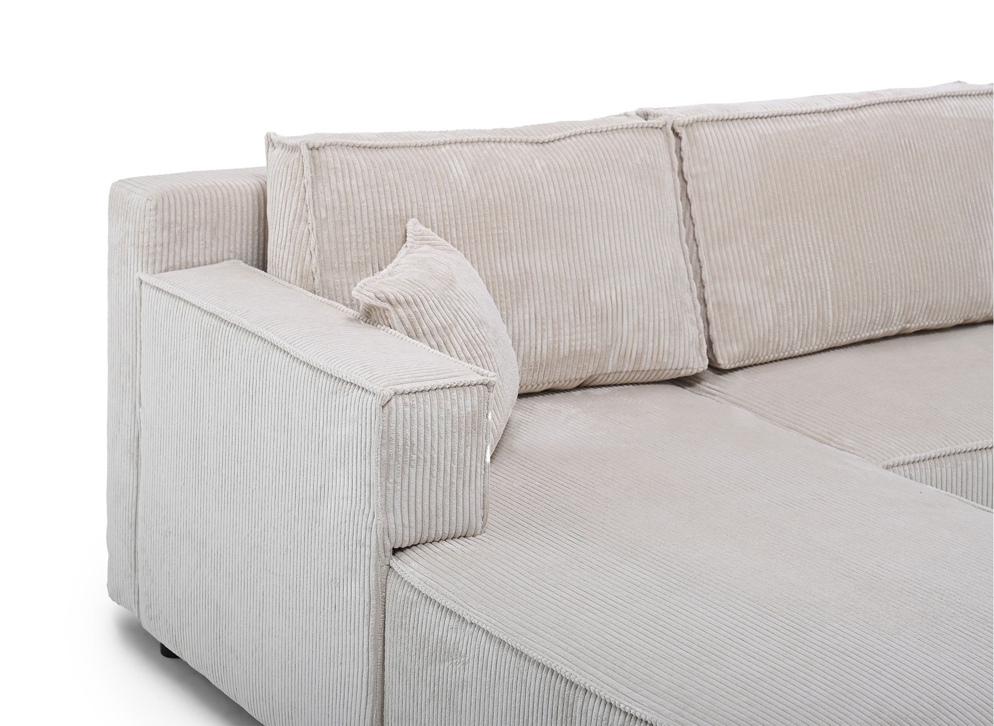 SYNA Ecksofa aus beigefarbenem Cord mit Stauraum