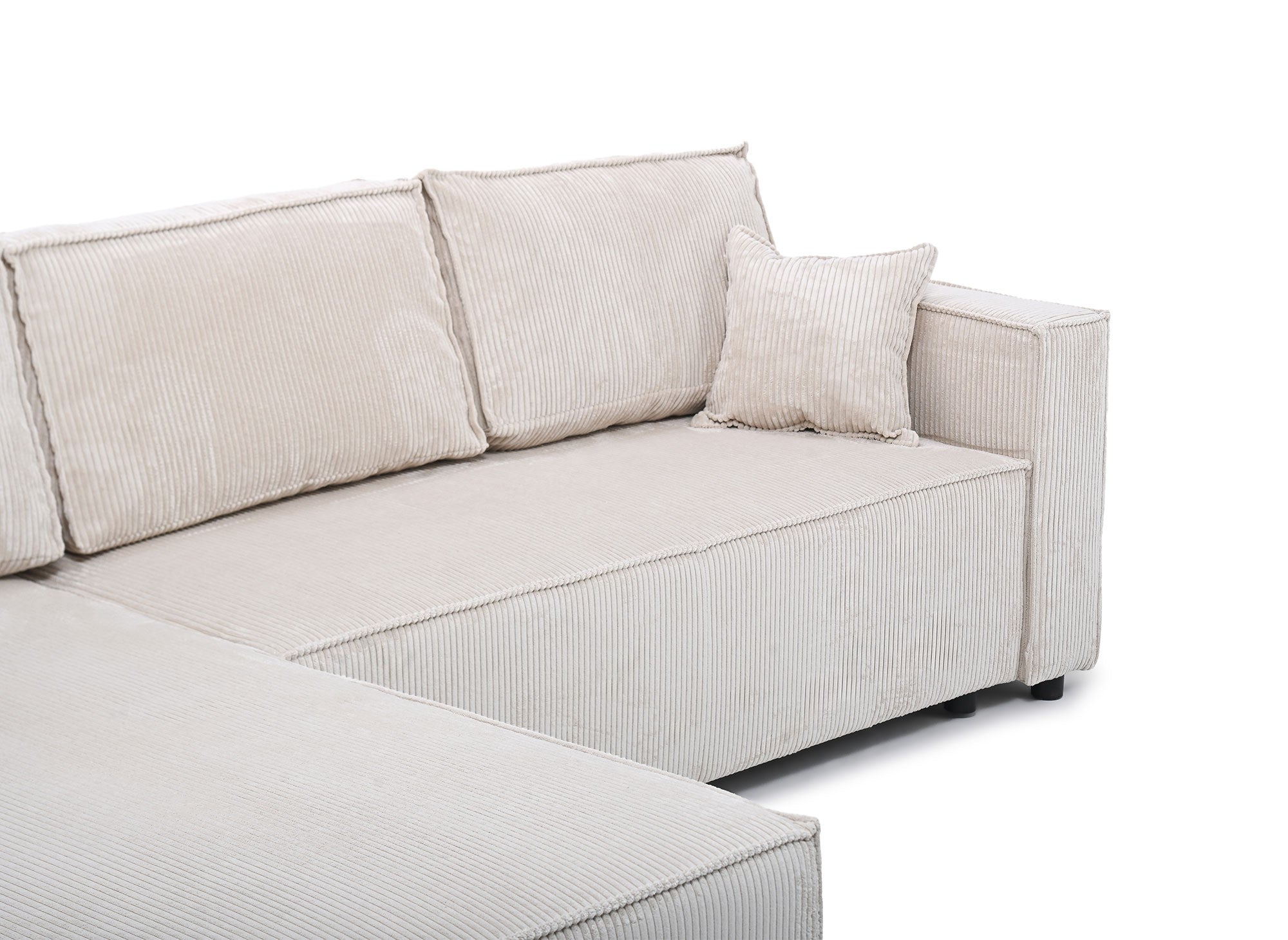SYNA Ecksofa aus beigefarbenem Cord mit Stauraum