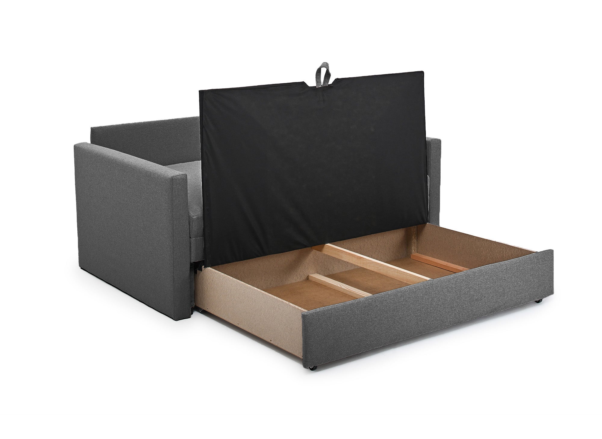 YERAZ 2-Sitzer-Schlafsofa mit Aufbewahrungsbox aus grauem Stoff