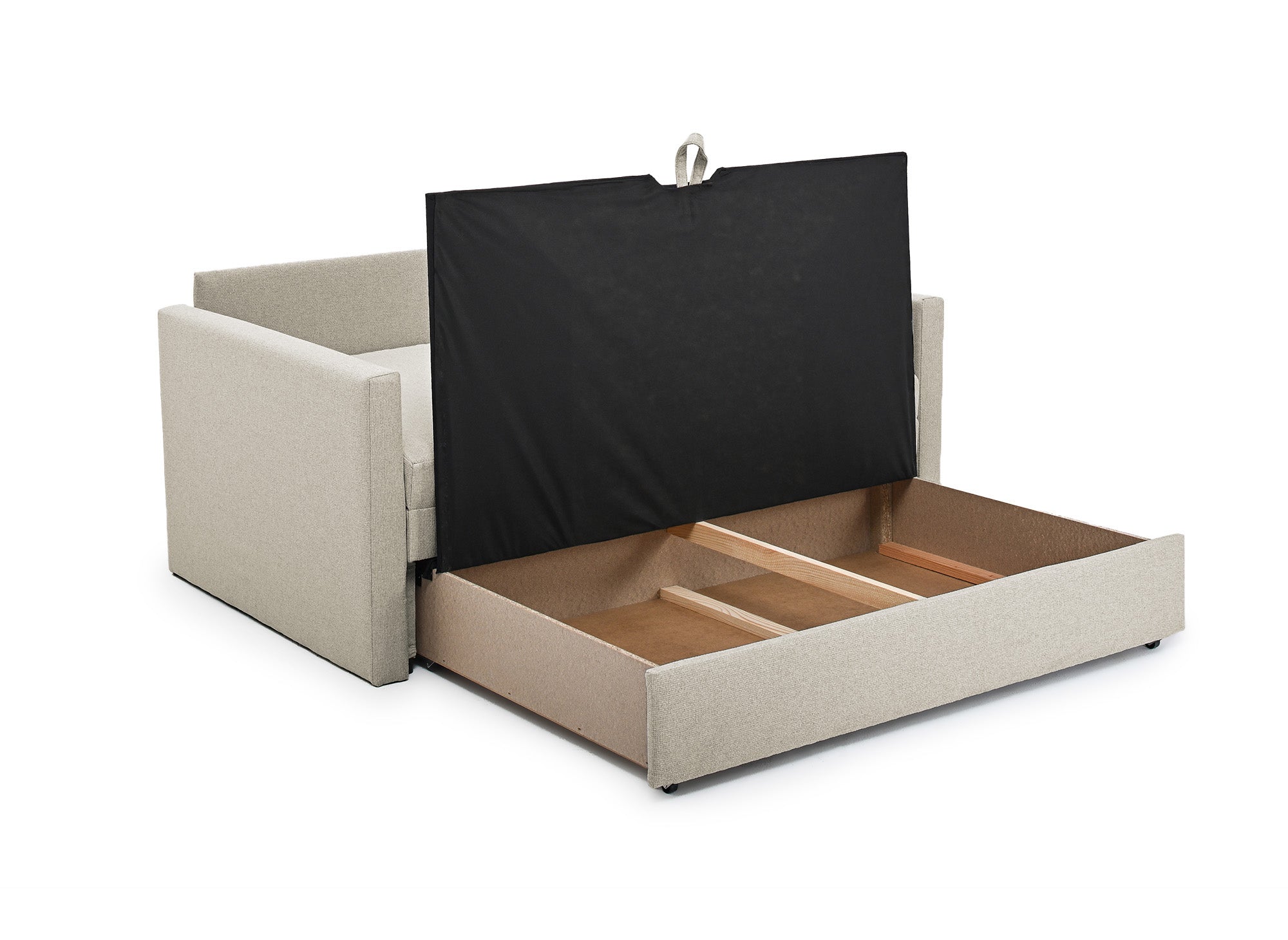 2-Sitzer-Schlafsofa mit Aufbewahrungsbox aus beigem Stoff YERAZ
