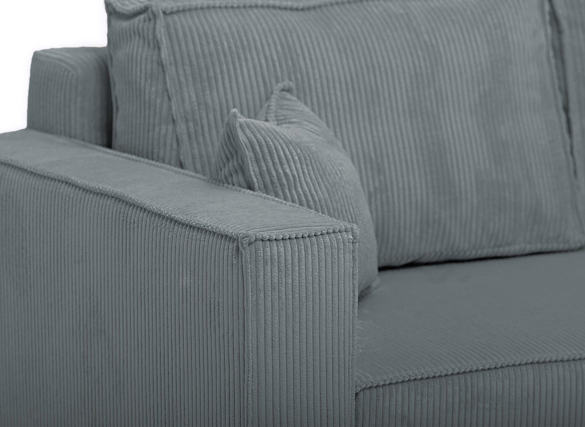SYNA Ecksofa aus grauem Cord mit Stauraum