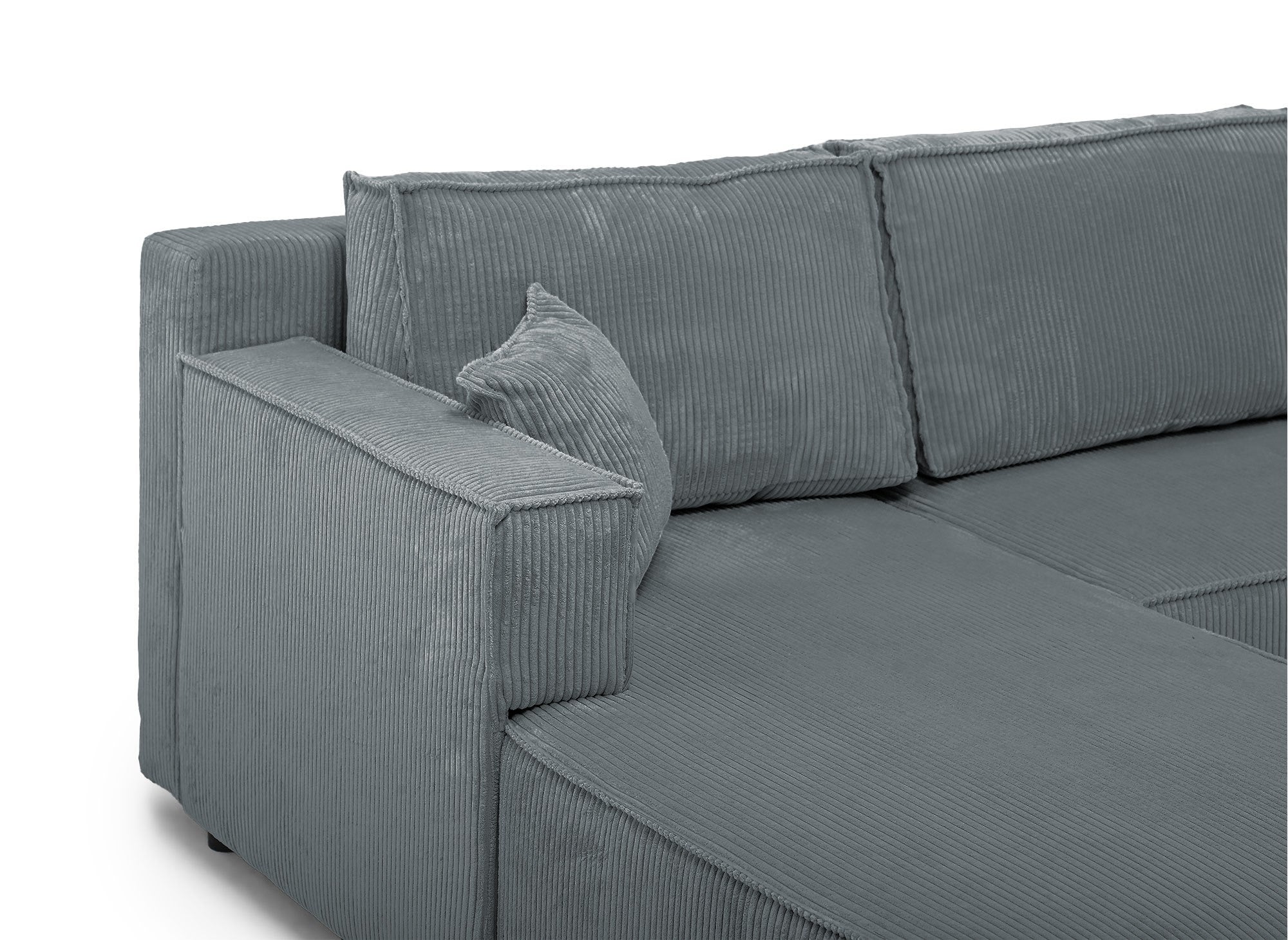 SYNA Ecksofa aus grauem Cord mit Stauraum