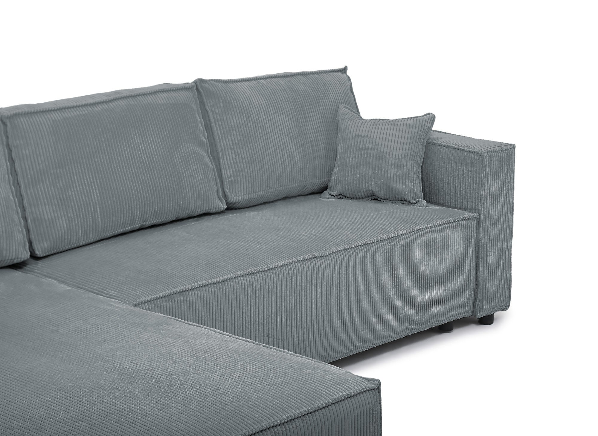 SYNA Ecksofa aus grauem Cord mit Stauraum