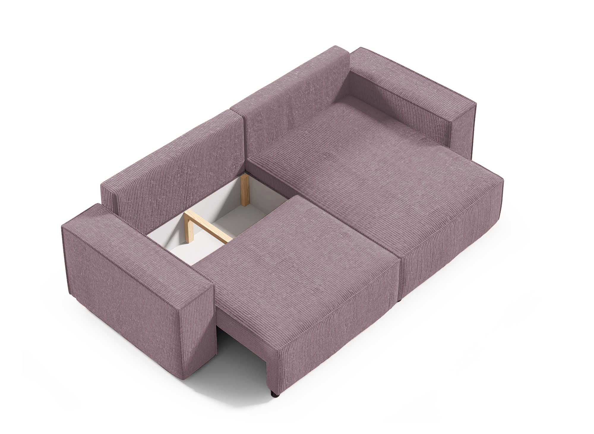 JADE MINI, umwandelbares und wendbares Ecksofa aus fliederfarbenem Cord mit Stauraum