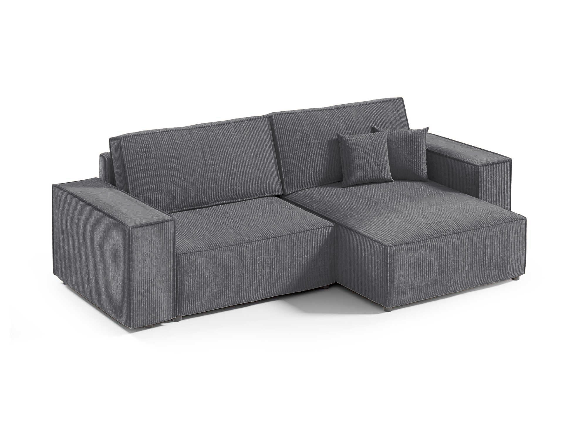 JADE MINI Ecksofa aus anthrazitgrauem Cord, umwandelbar und wendbar, mit Stauraum