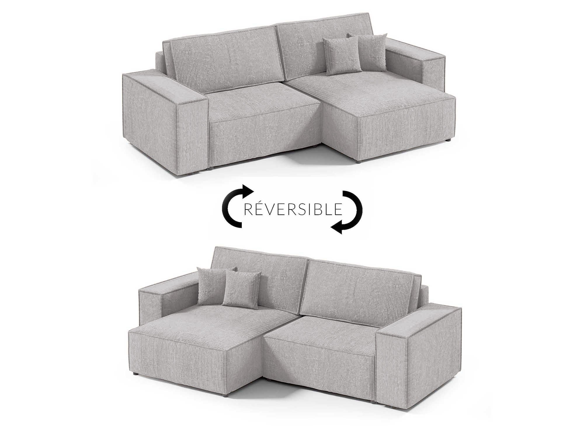 JADE MINI Ecksofa aus grauem Cord mit Stauraum, umwandelbar und wendbar