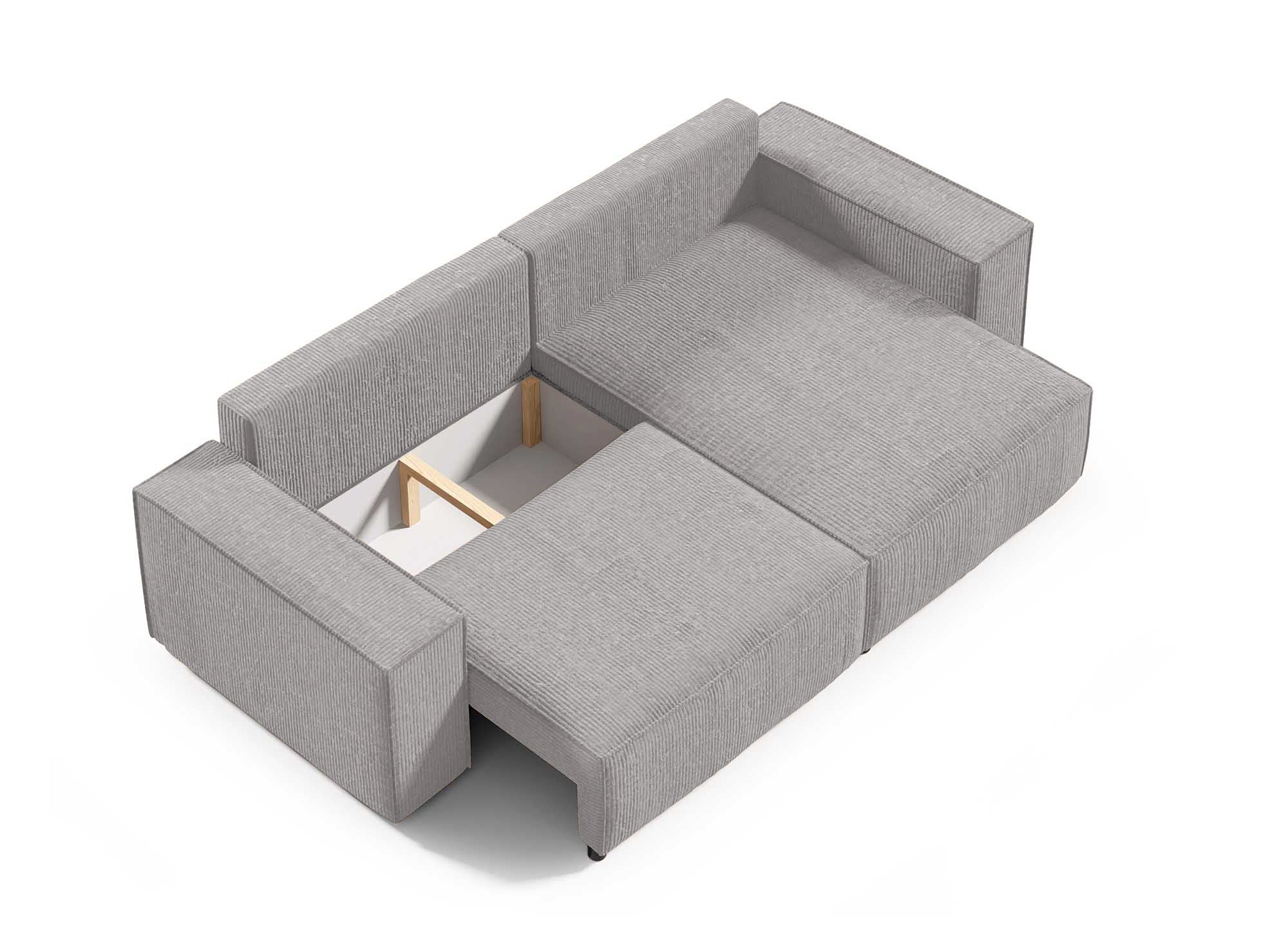 JADE MINI Ecksofa aus grauem Cord mit Stauraum, umwandelbar und wendbar