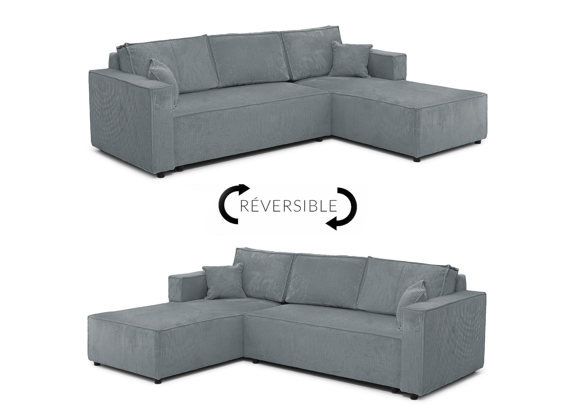 SYNA Ecksofa aus grauem Cord mit Stauraum