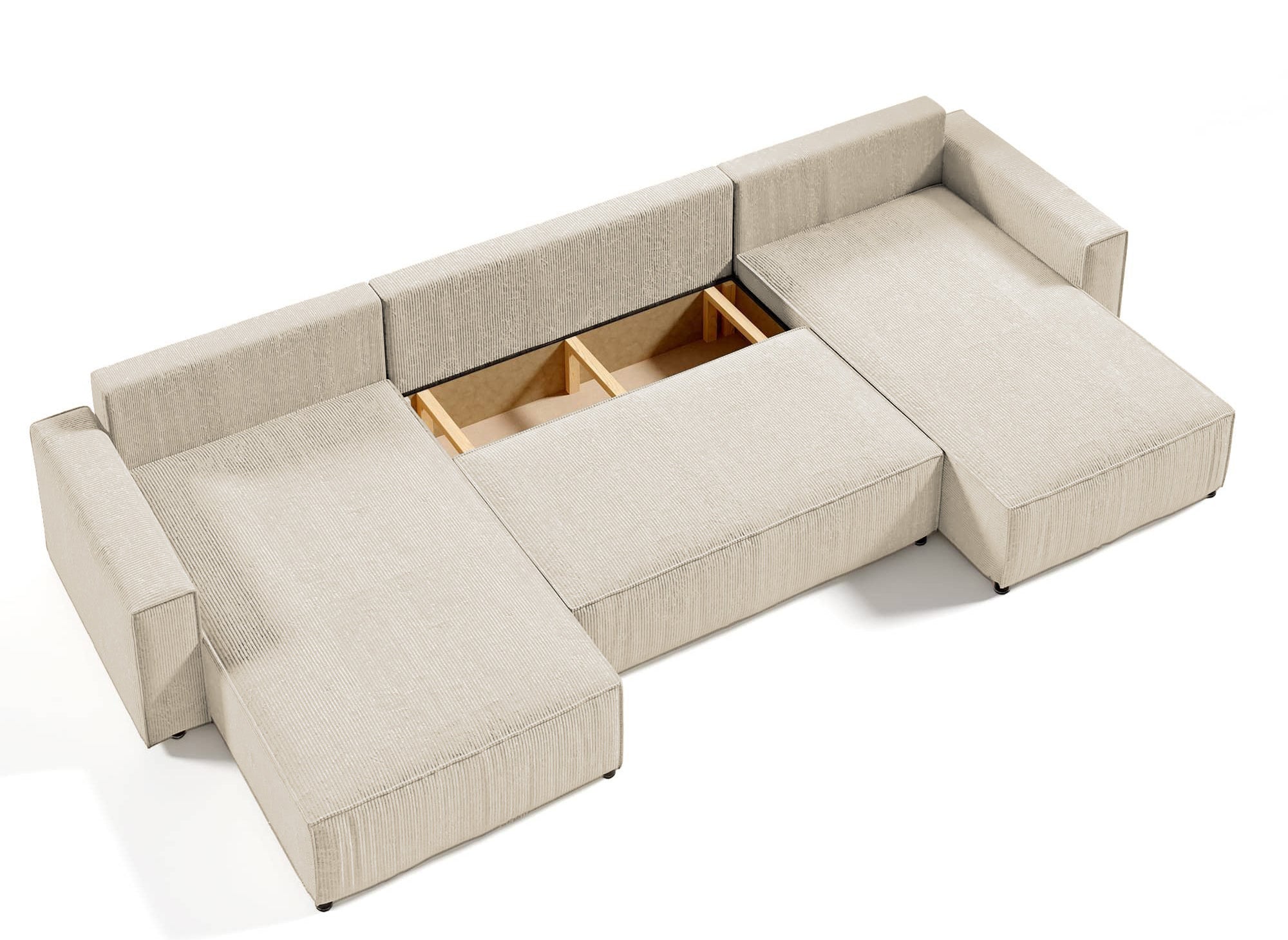 JADE Beige Cord Cabrio Panorama Sofa mit Stauraum