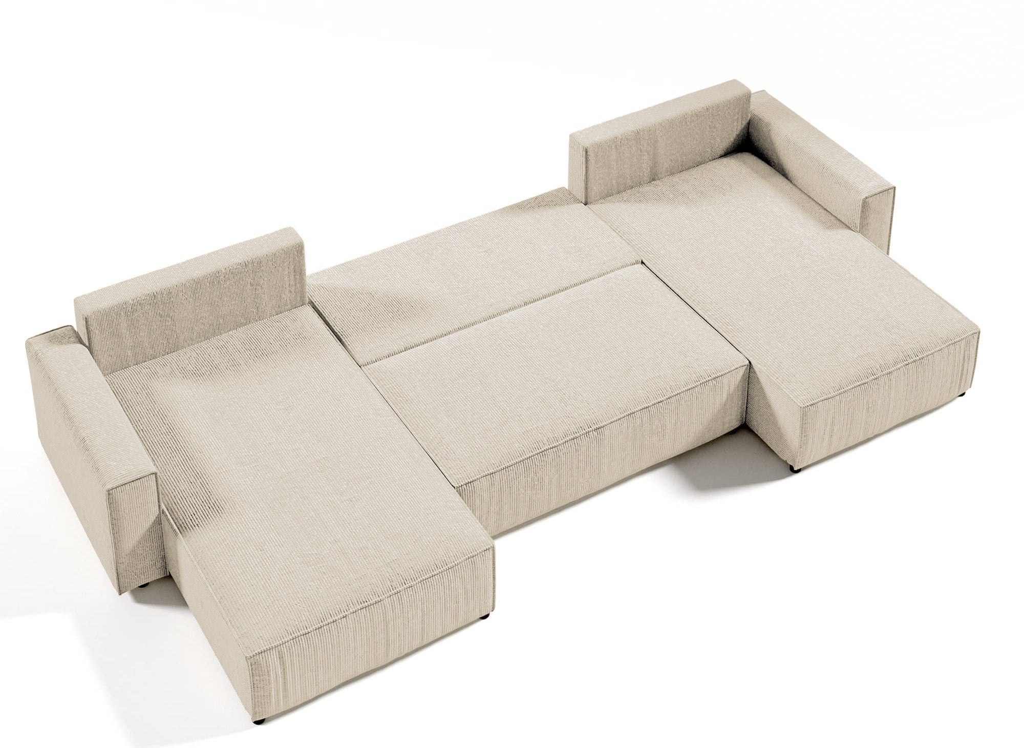 JADE Beige Cord Cabrio Panorama Sofa mit Stauraum