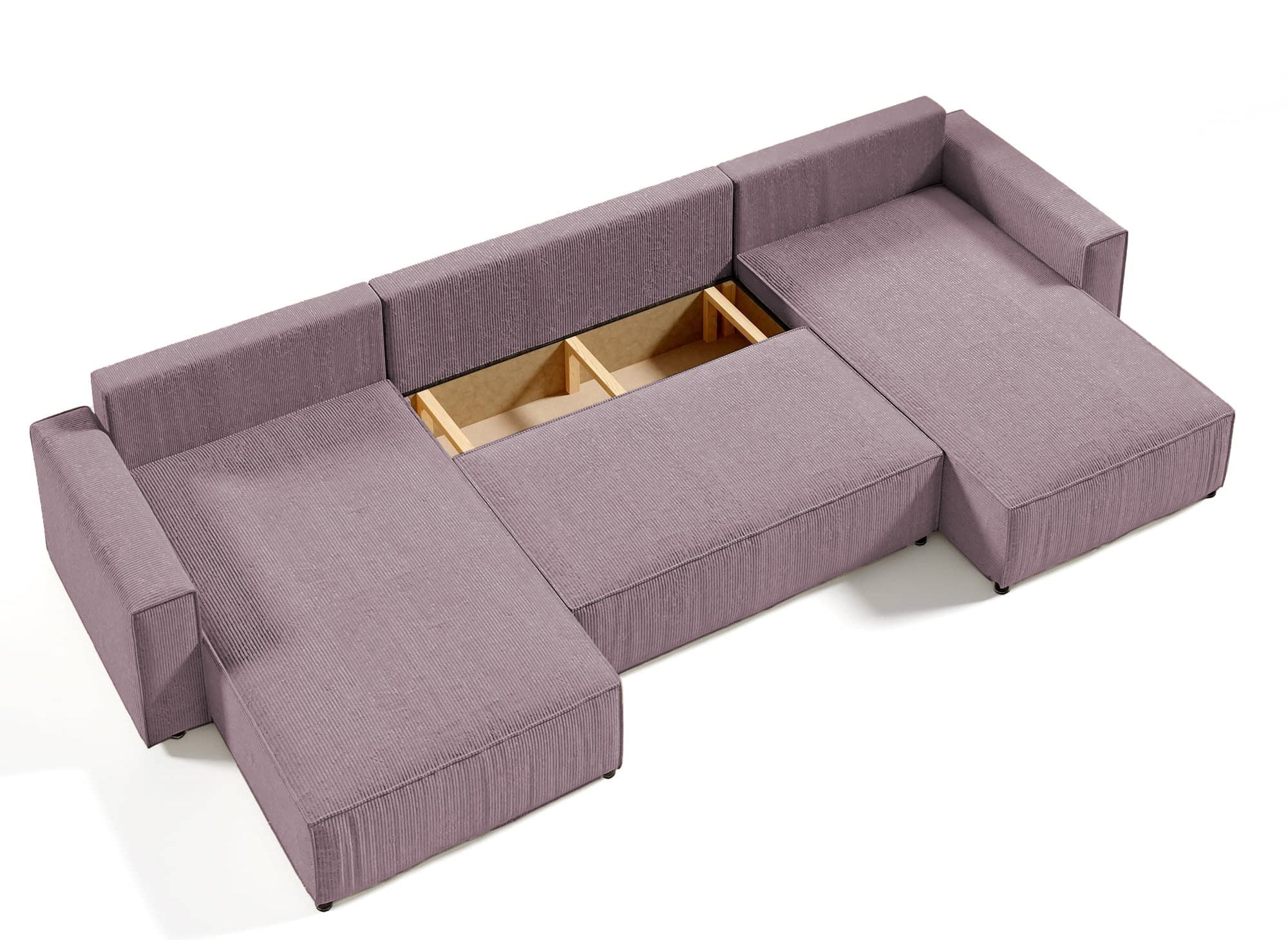 JADE lilafarbenes, umwandelbares Panoramasofa aus Cord mit Stauraum