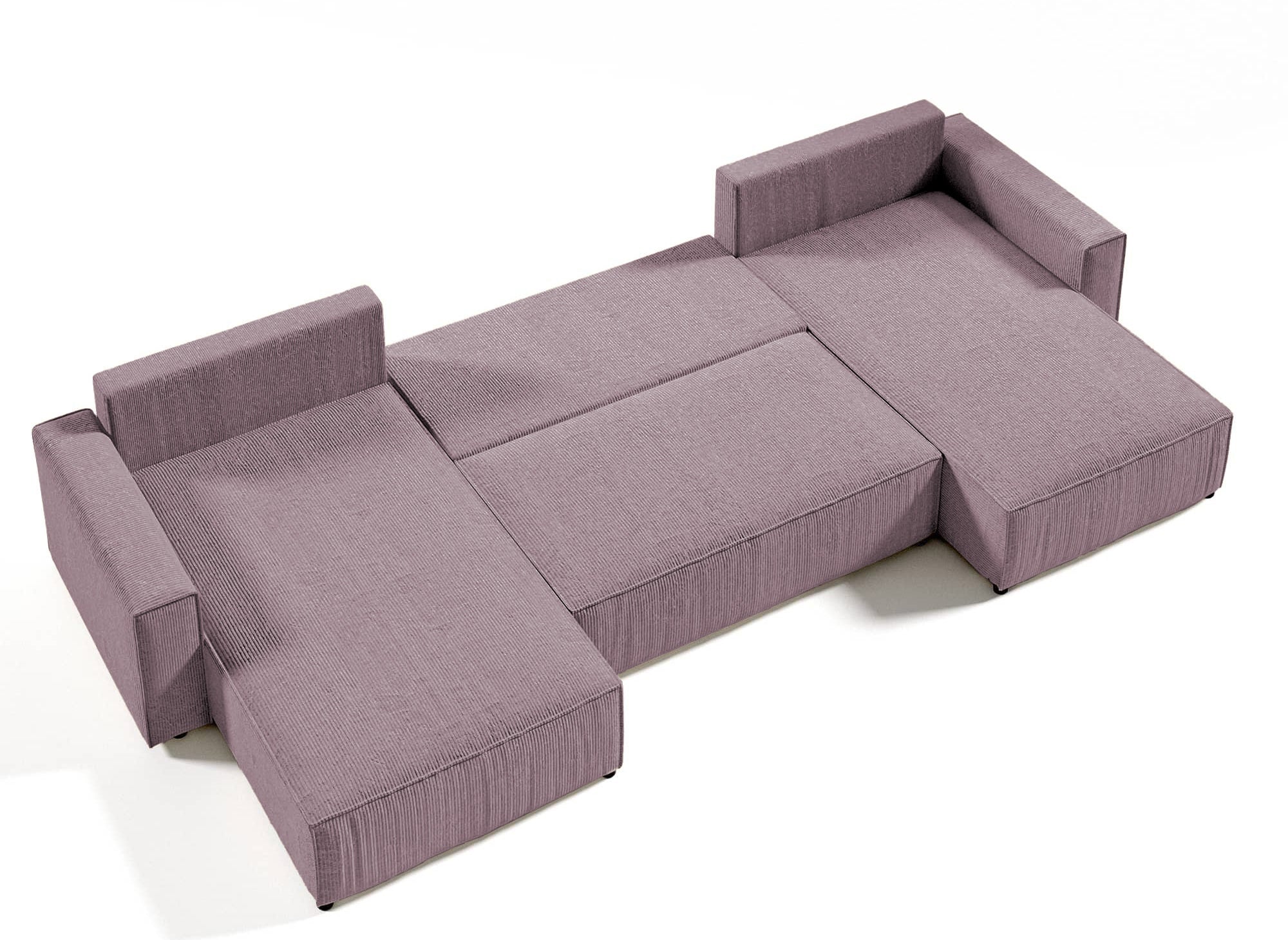 JADE lilafarbenes, umwandelbares Panoramasofa aus Cord mit Stauraum