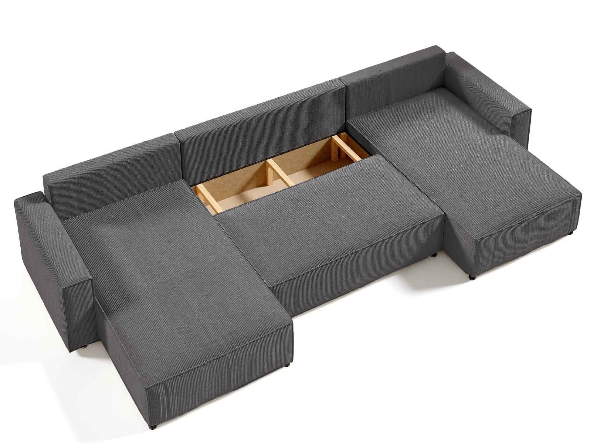 Panorama-Schlafsofa JADE mit Stauraum aus anthrazitgrauem Cord