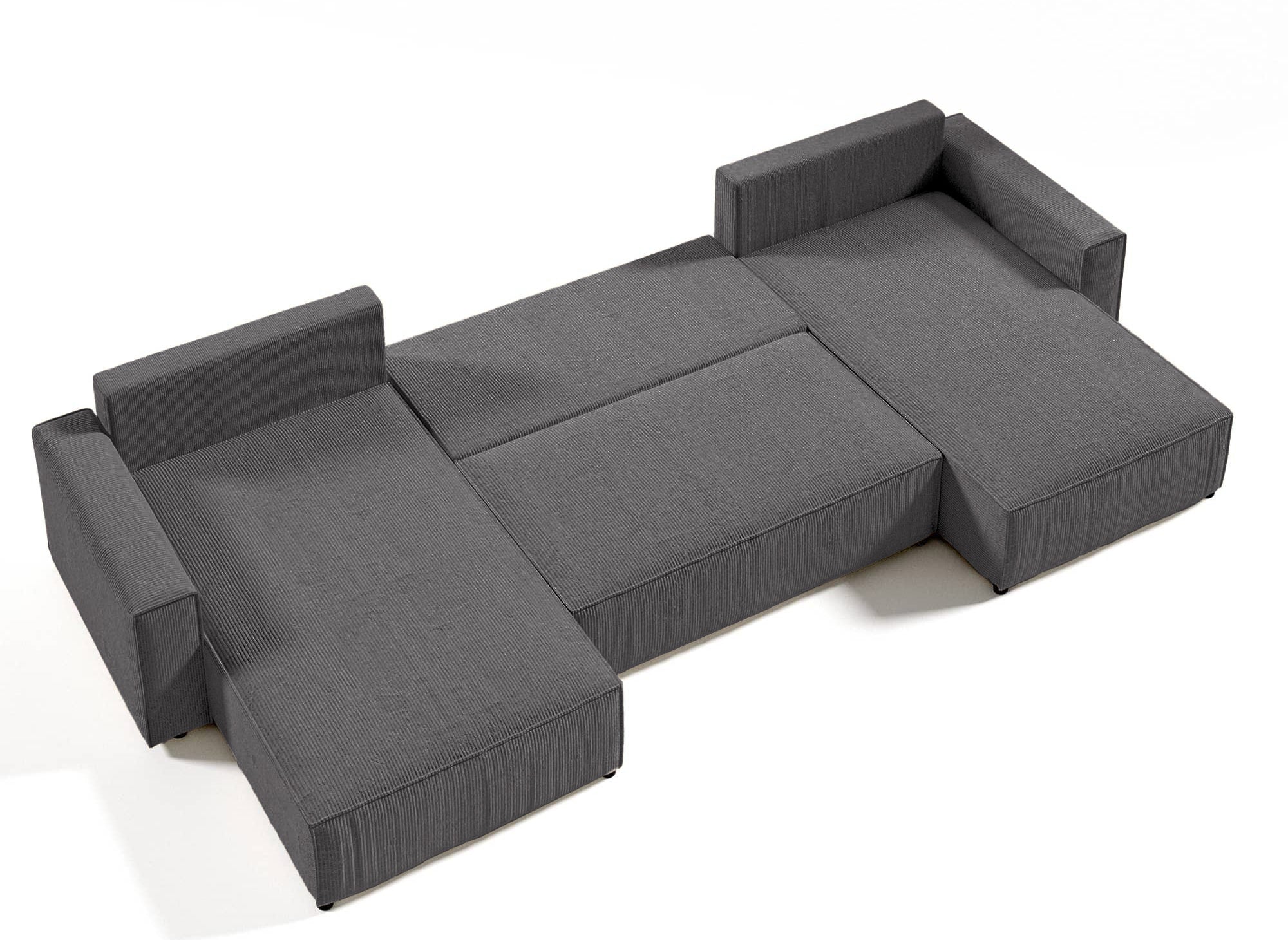 Panorama-Schlafsofa JADE mit Stauraum aus anthrazitgrauem Cord