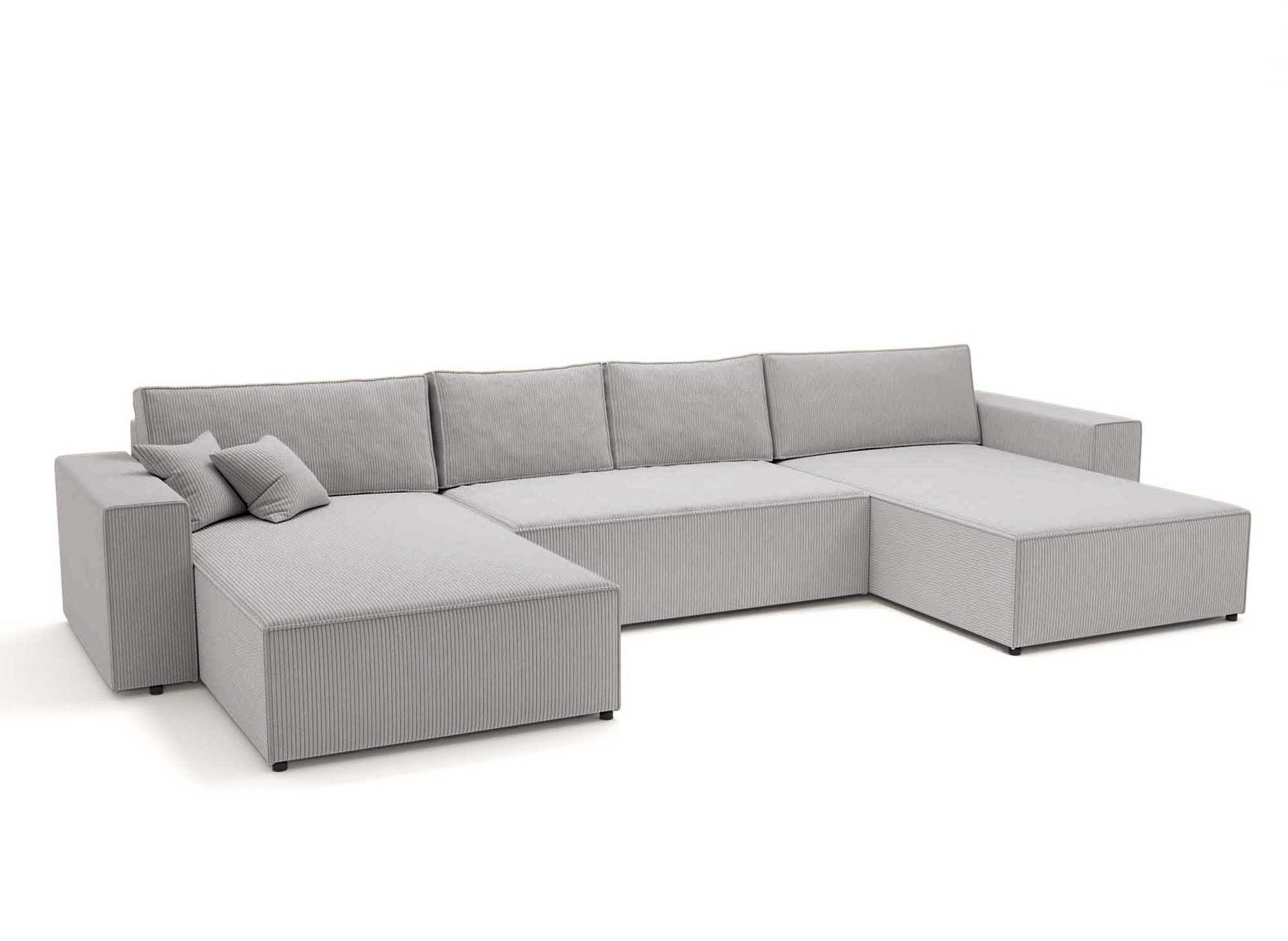 JADE Panorama-Schlafsofa aus geripptem Samt in Hellgrau mit Stauraum