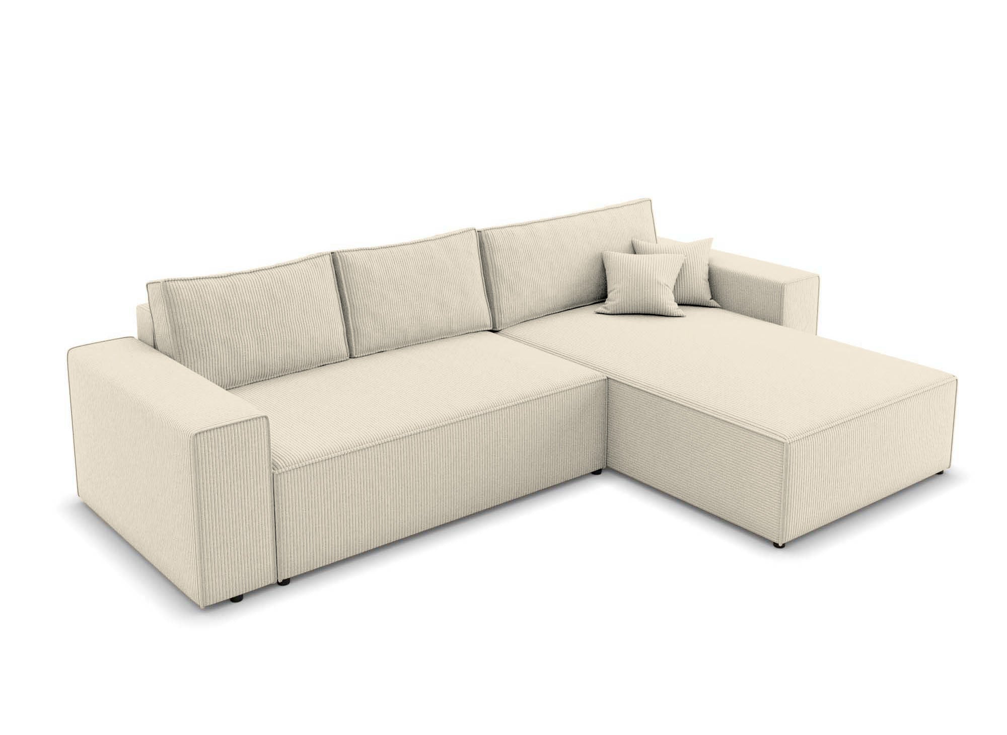 JADE Ecksofa aus geripptem Samt in Beige mit Stauraum, umwandelbar und wendbar