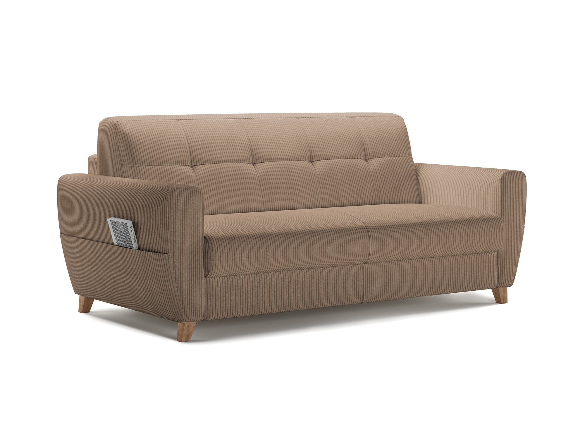 TOBIAS 3-Sitzer-Schlafsofa aus Mokka-Cord mit 18 cm Matratze