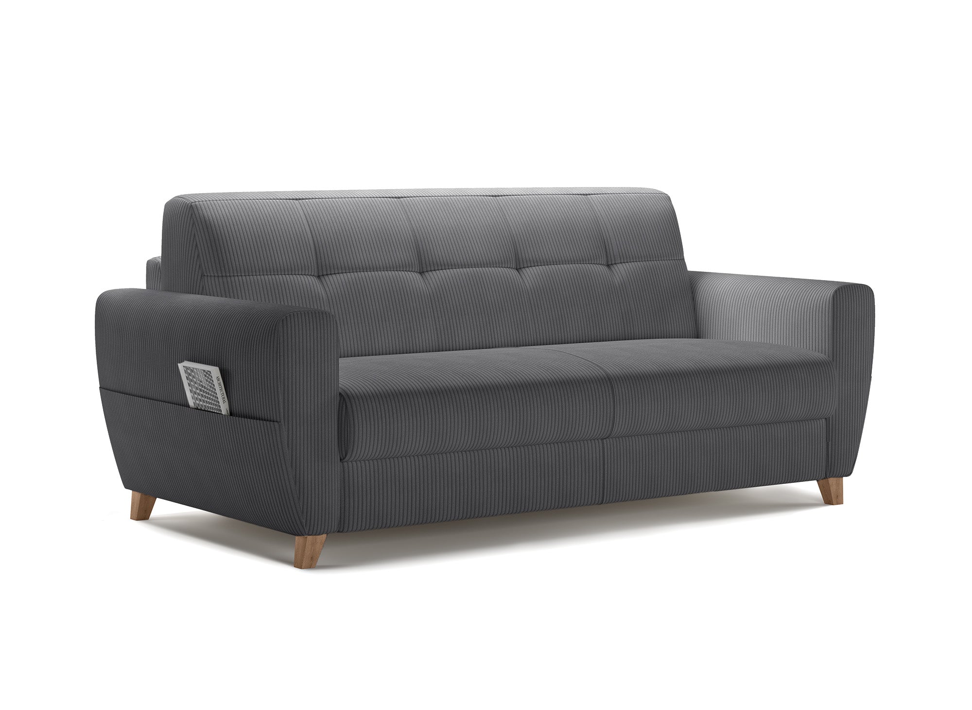 TOBIAS 3-Sitzer-Schlafsofa aus dunkelgrauem Cord mit 18 cm Matratze
