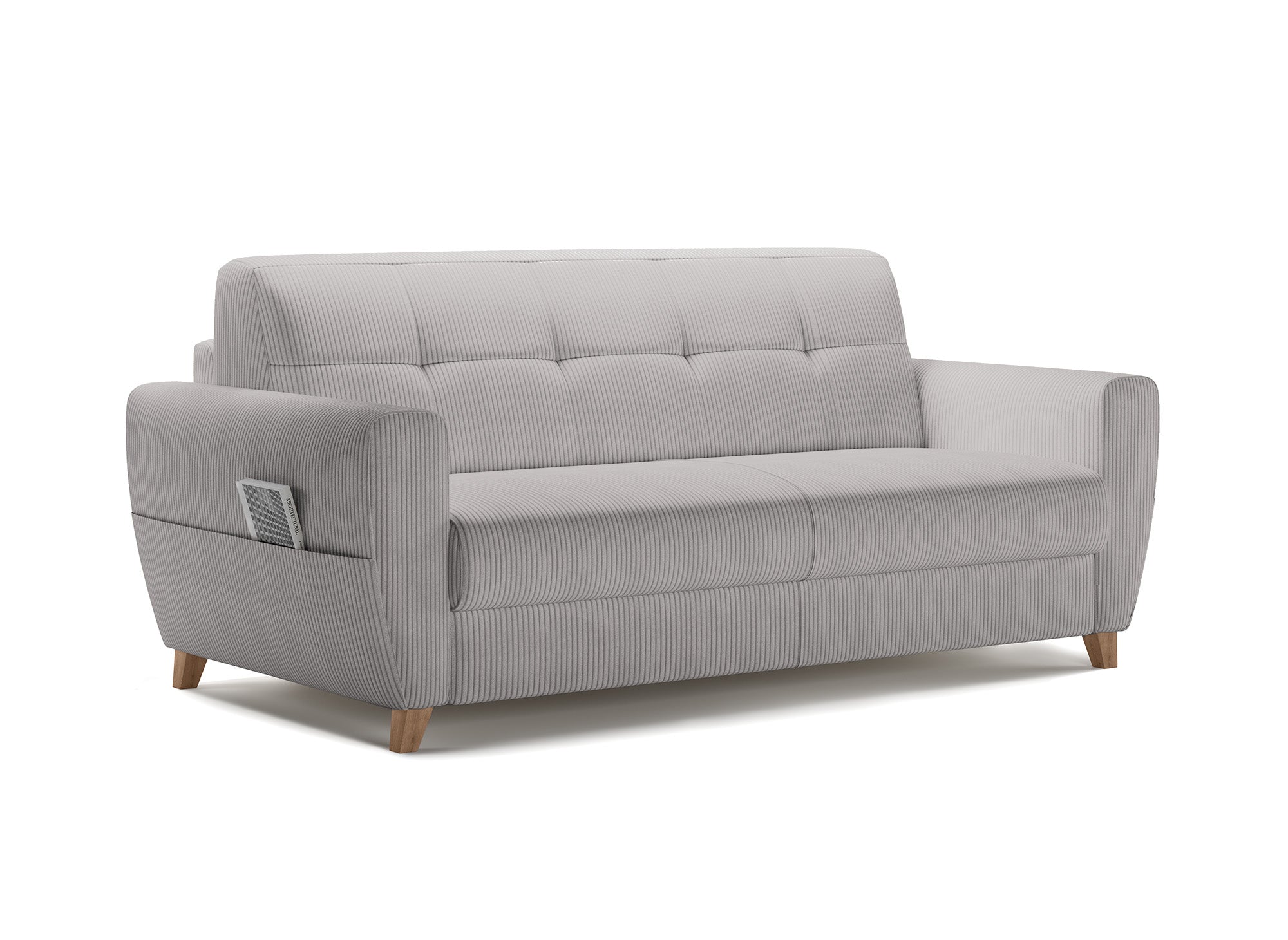 TOBIAS 3-Sitzer-Schlafsofa aus hellgrauem Cord mit 18 cm Matratze