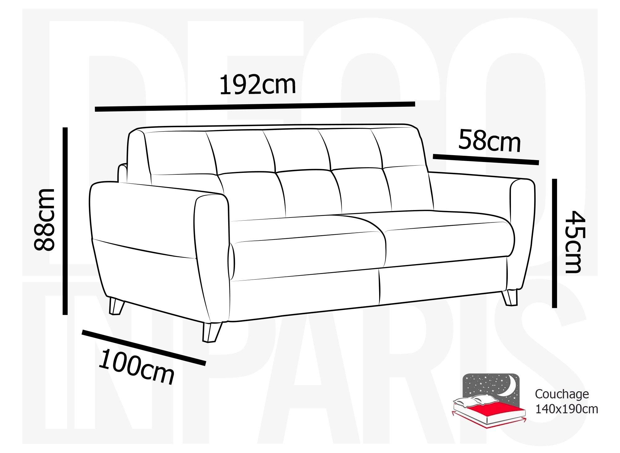 TOBIAS 3-Sitzer-Schlafsofa aus khakigrünem Cord mit 18 cm Matratze