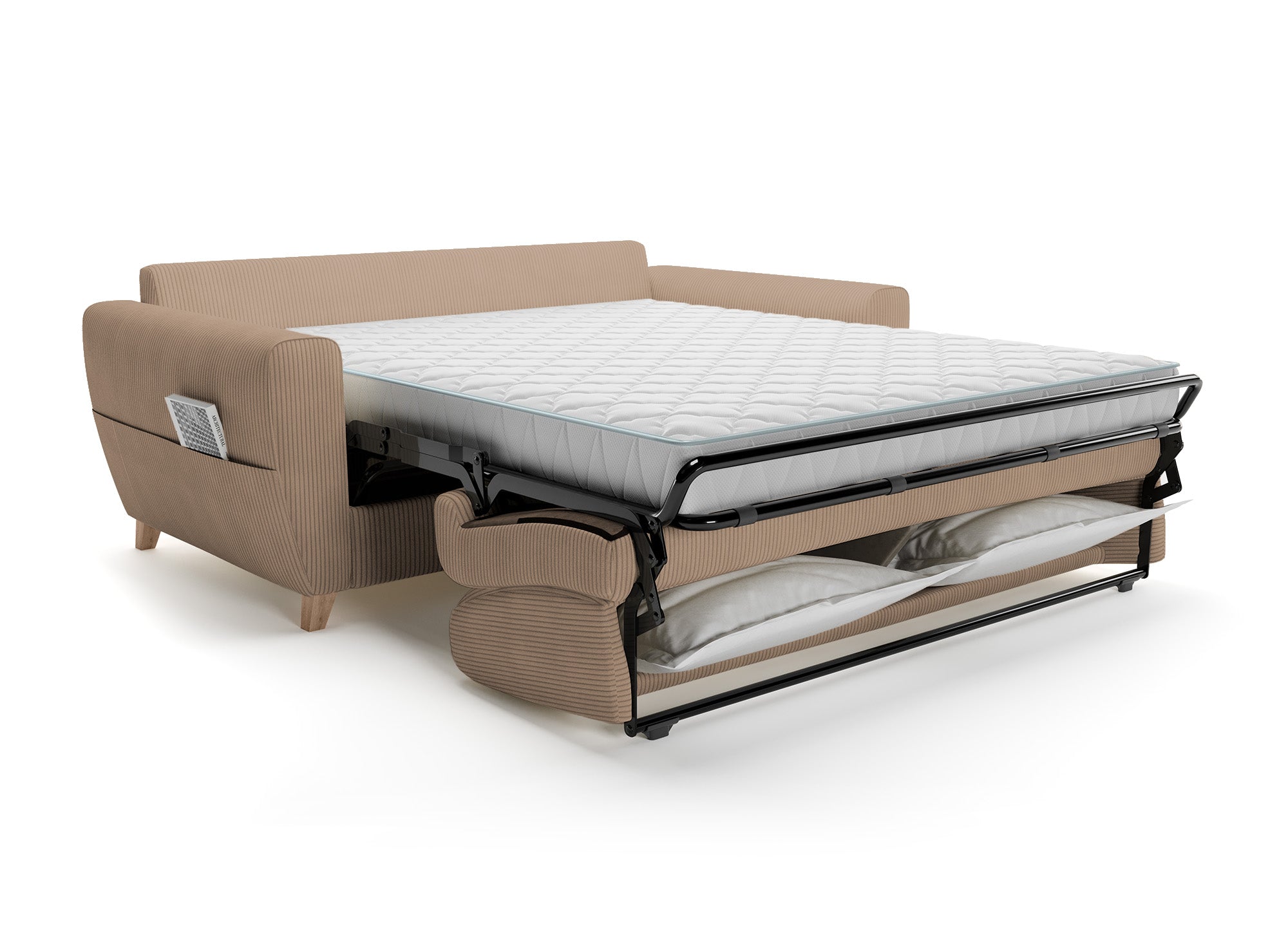 TOBIAS 3-Sitzer-Schlafsofa aus Mokka-Cord mit 14 cm Matratze