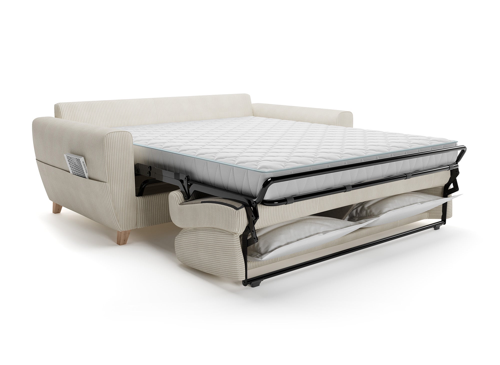 TOBIAS 3-Sitzer-Schlafsofa aus beigefarbenem Cord mit 14 cm Matratze