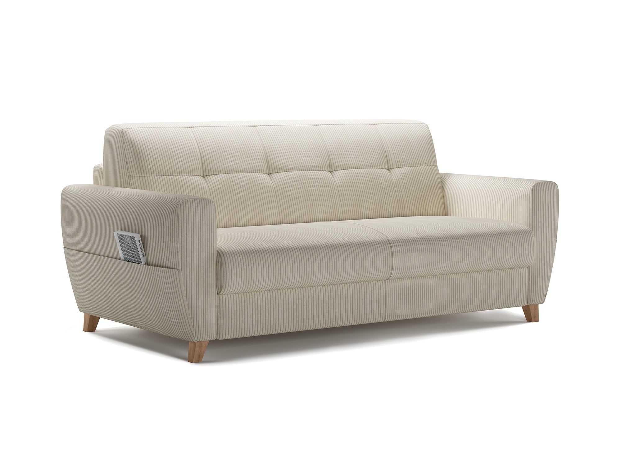 TOBIAS 3-Sitzer-Schlafsofa aus beigefarbenem Cord mit 14 cm Matratze