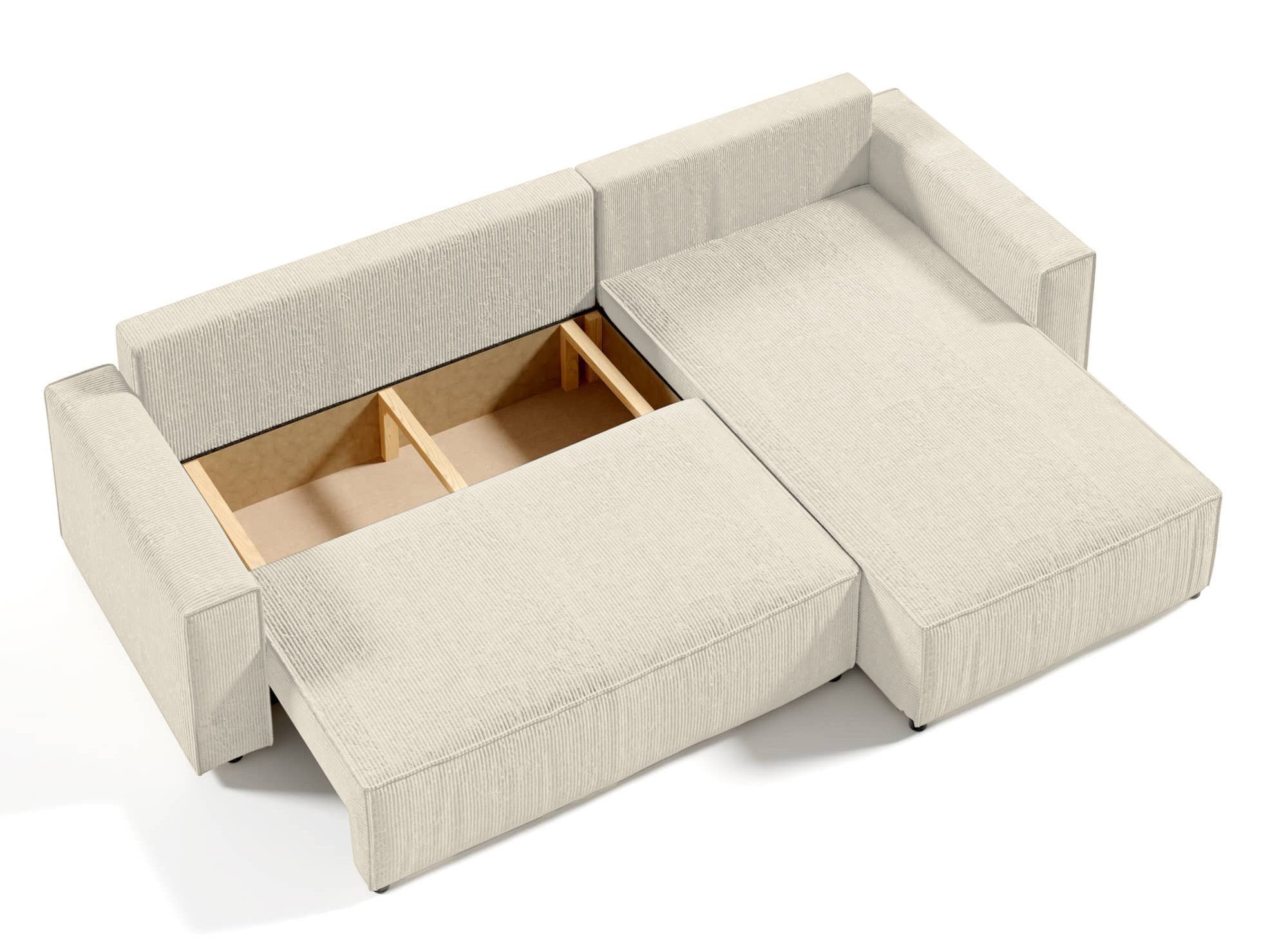 JADE Ecksofa aus geripptem Samt in Beige mit Stauraum, umwandelbar und wendbar