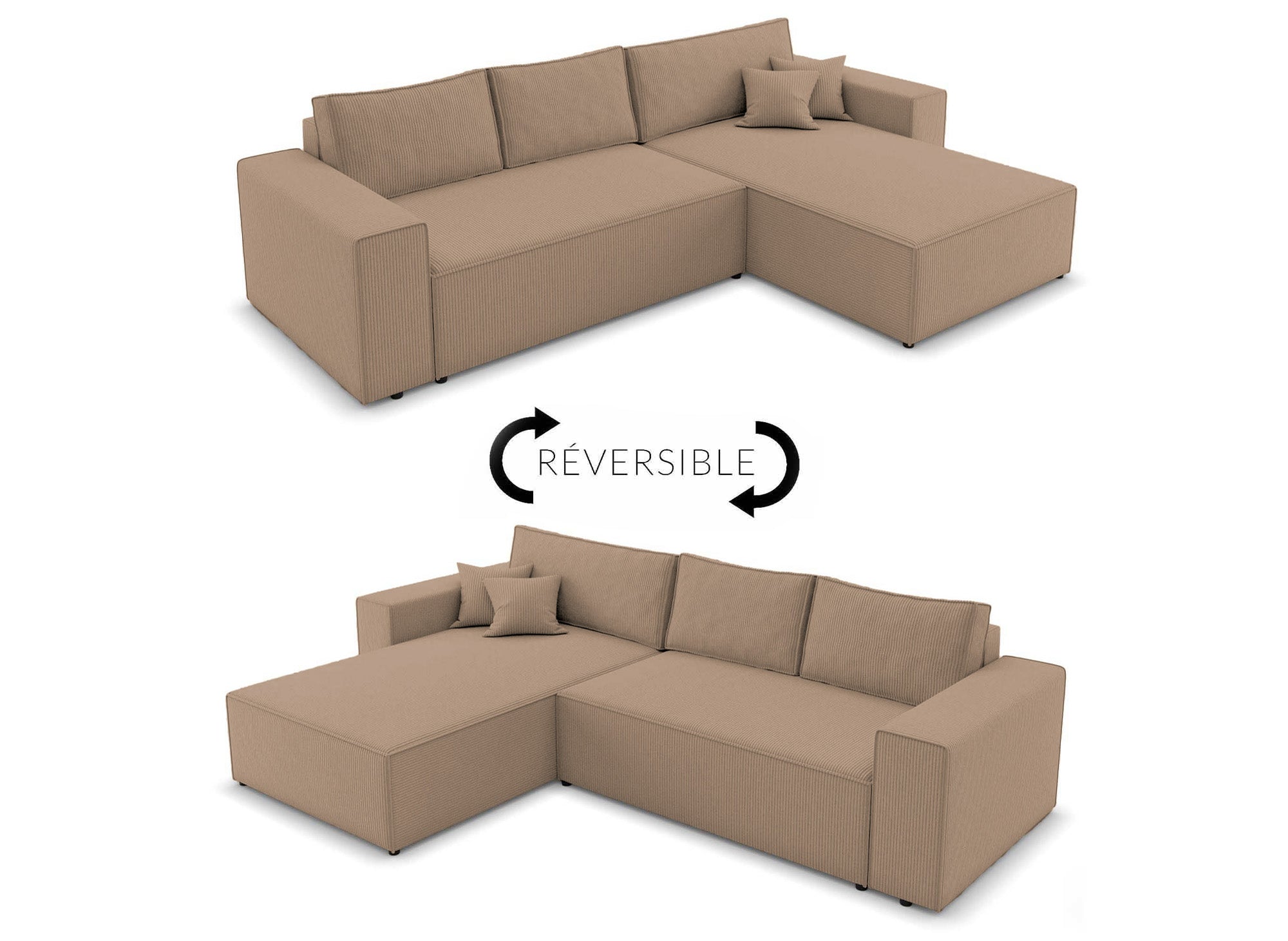 JADE Mokka Cord umwandelbares und wendbares Ecksofa mit Stauraum