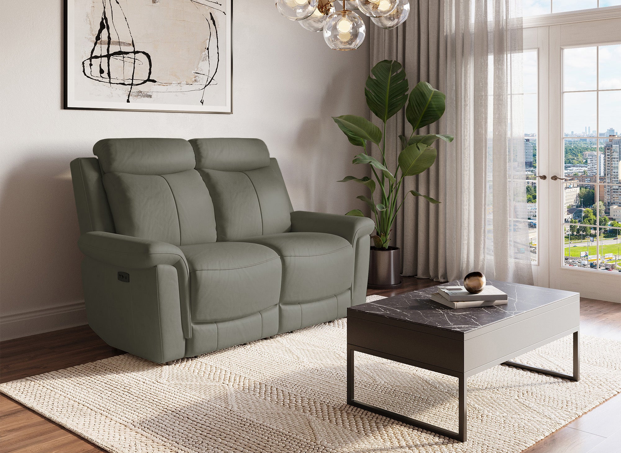 Elektrisches 2-Sitzer-Relaxsofa ERNEST aus grauem Leder