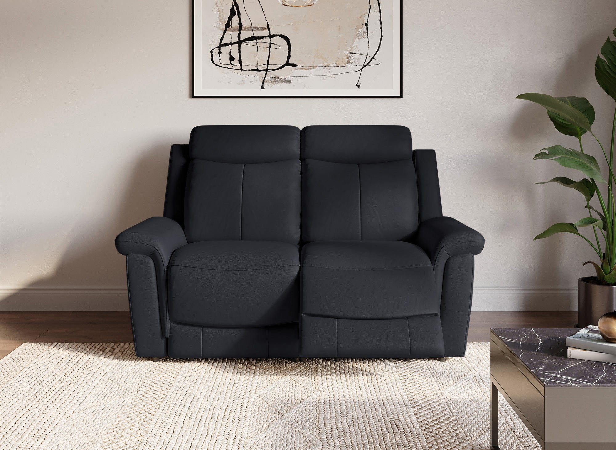 Elektrisches 2-Sitzer-Relaxsofa ERNEST aus schwarzem Leder