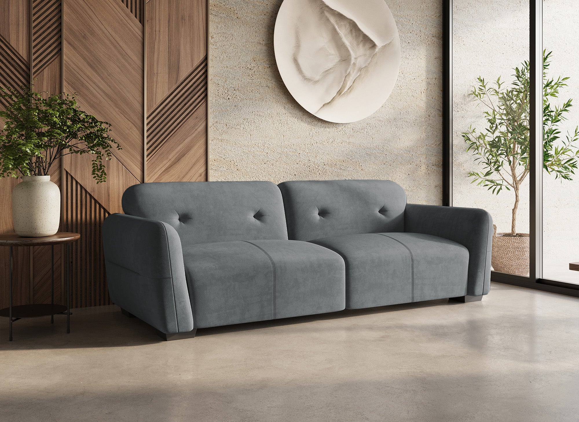 PICASSO 3-Sitzer-Sofa aus grauem Samt