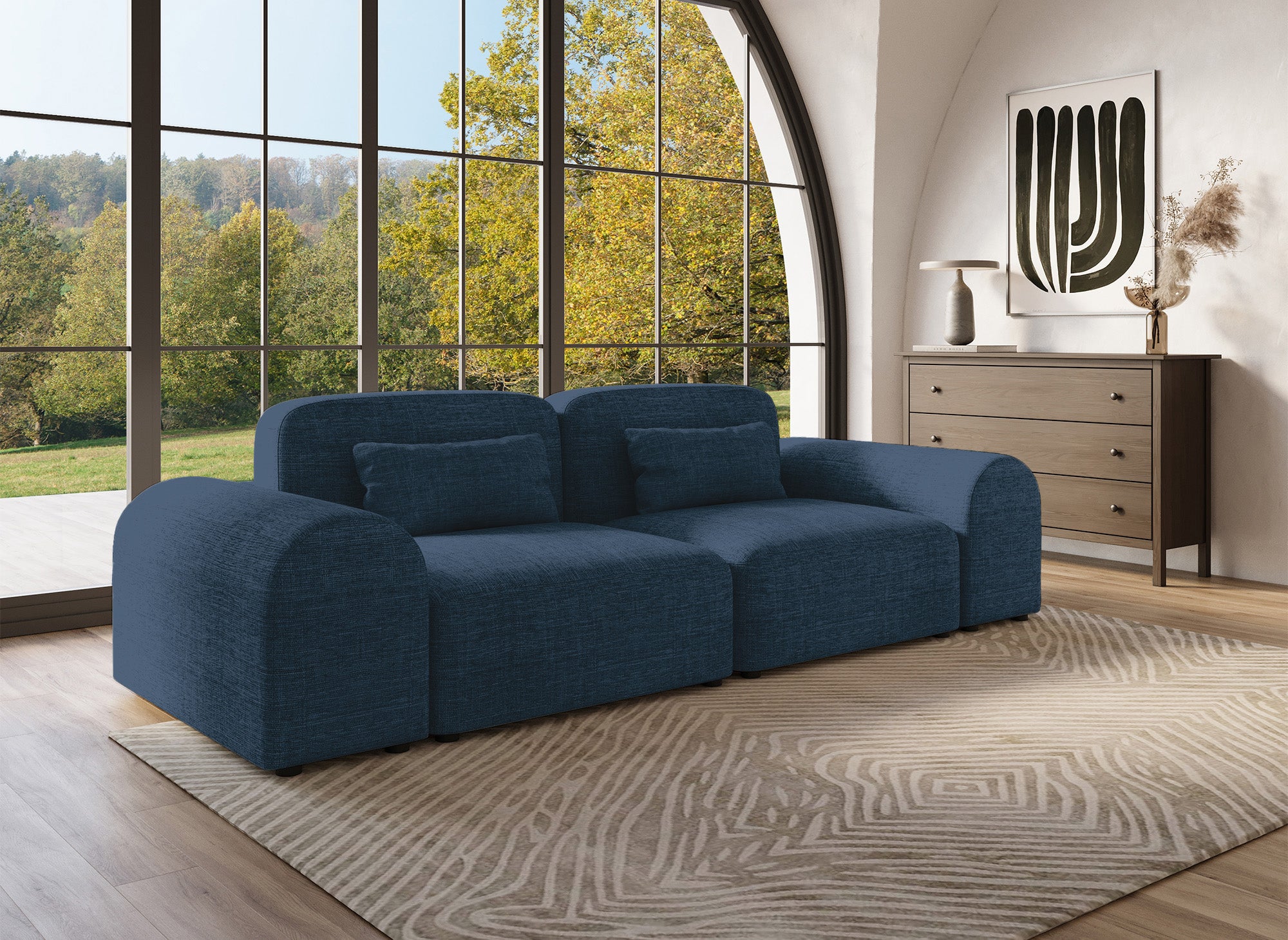 Modernes 3-Sitzer-Sofa EMMA aus blauem Stoff