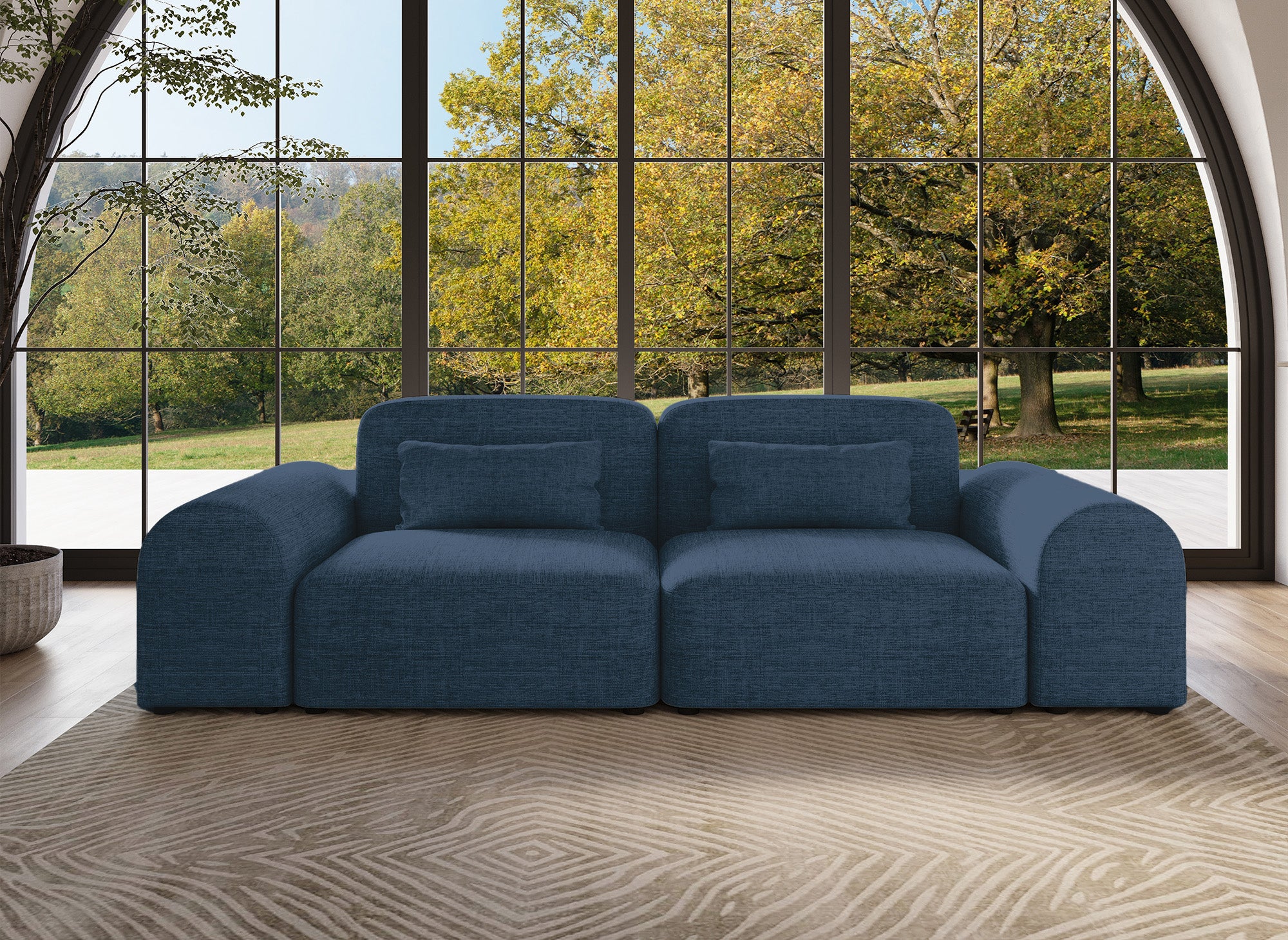Modernes 3-Sitzer-Sofa EMMA aus blauem Stoff