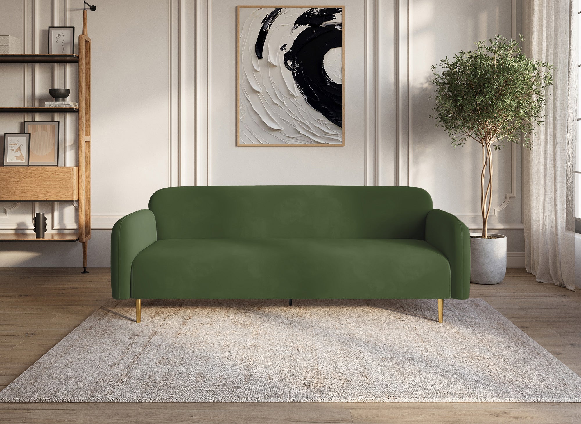 3-Sitzer-Sofa MARILYNE aus khakigrünem Samt