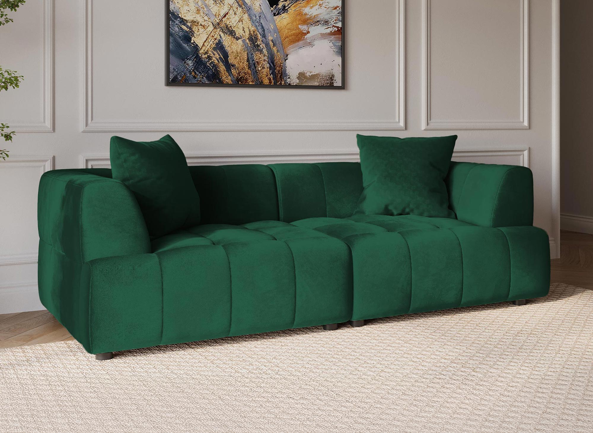 KELIA 3-Sitzer-Sofa, gerade, aus grünem Samt