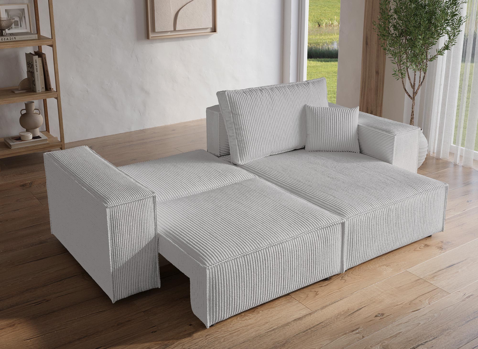 JADE MINI Ecksofa aus grauem Cord mit Stauraum, umwandelbar und wendbar