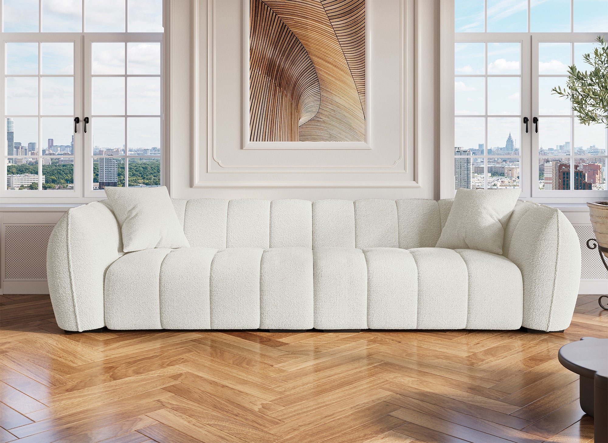 ALISSA 4-Sitzer-Sofa in ecrufarbener Schaffelloptik