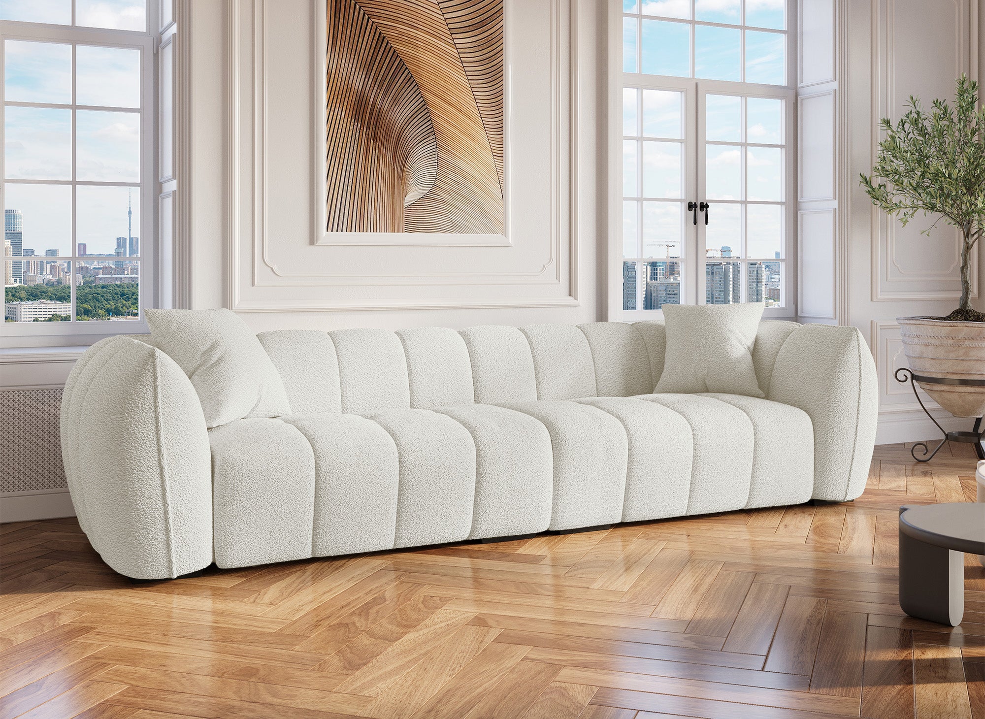 ALISSA 4-Sitzer-Sofa in ecrufarbener Schaffelloptik