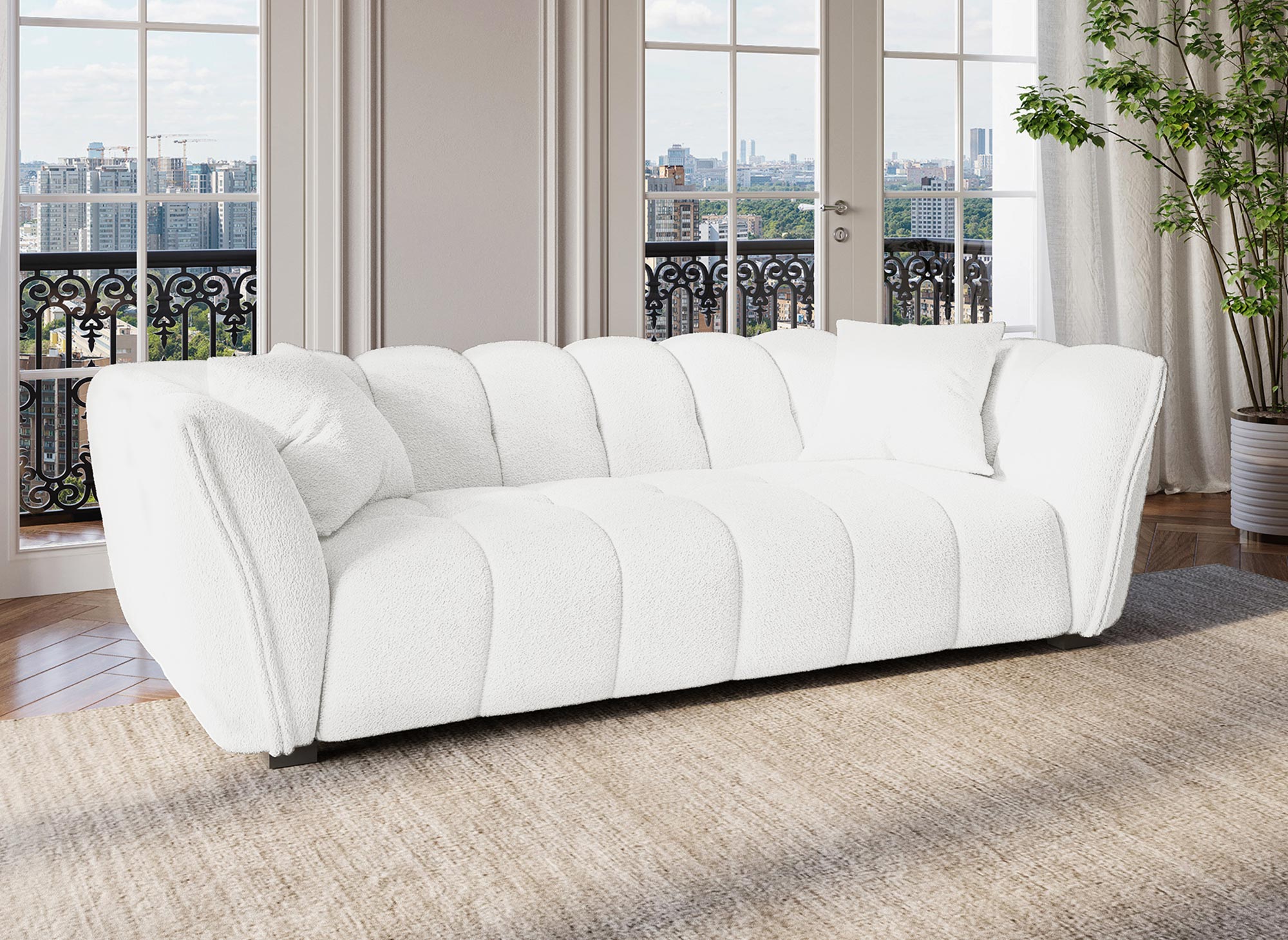 ELENA 3-Sitzer-Sofa in Ecru mit Schaffelleffekt