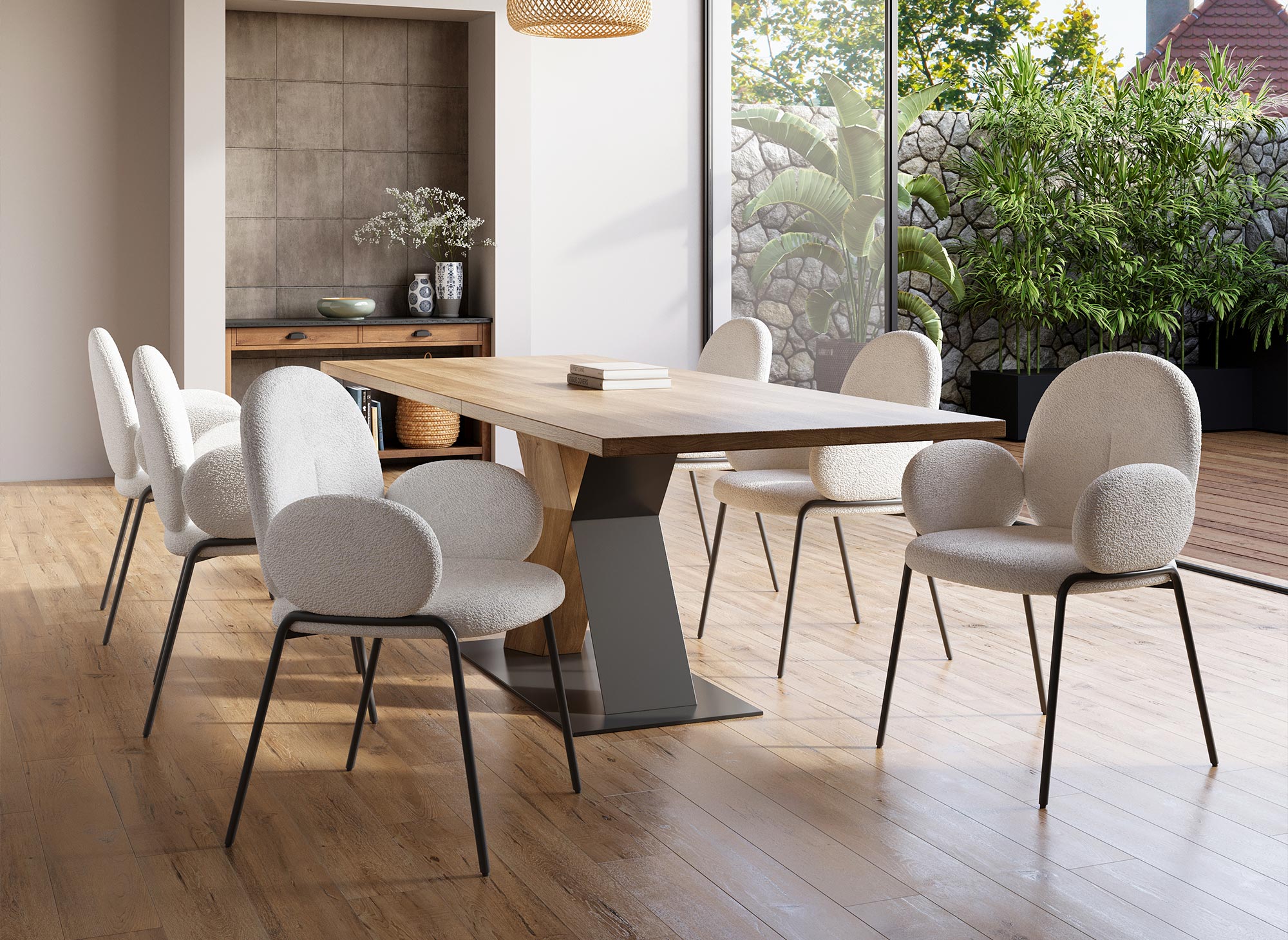 2er Set Designer-Sessel mit Armlehnen in weißem Frotteestoff BENTA