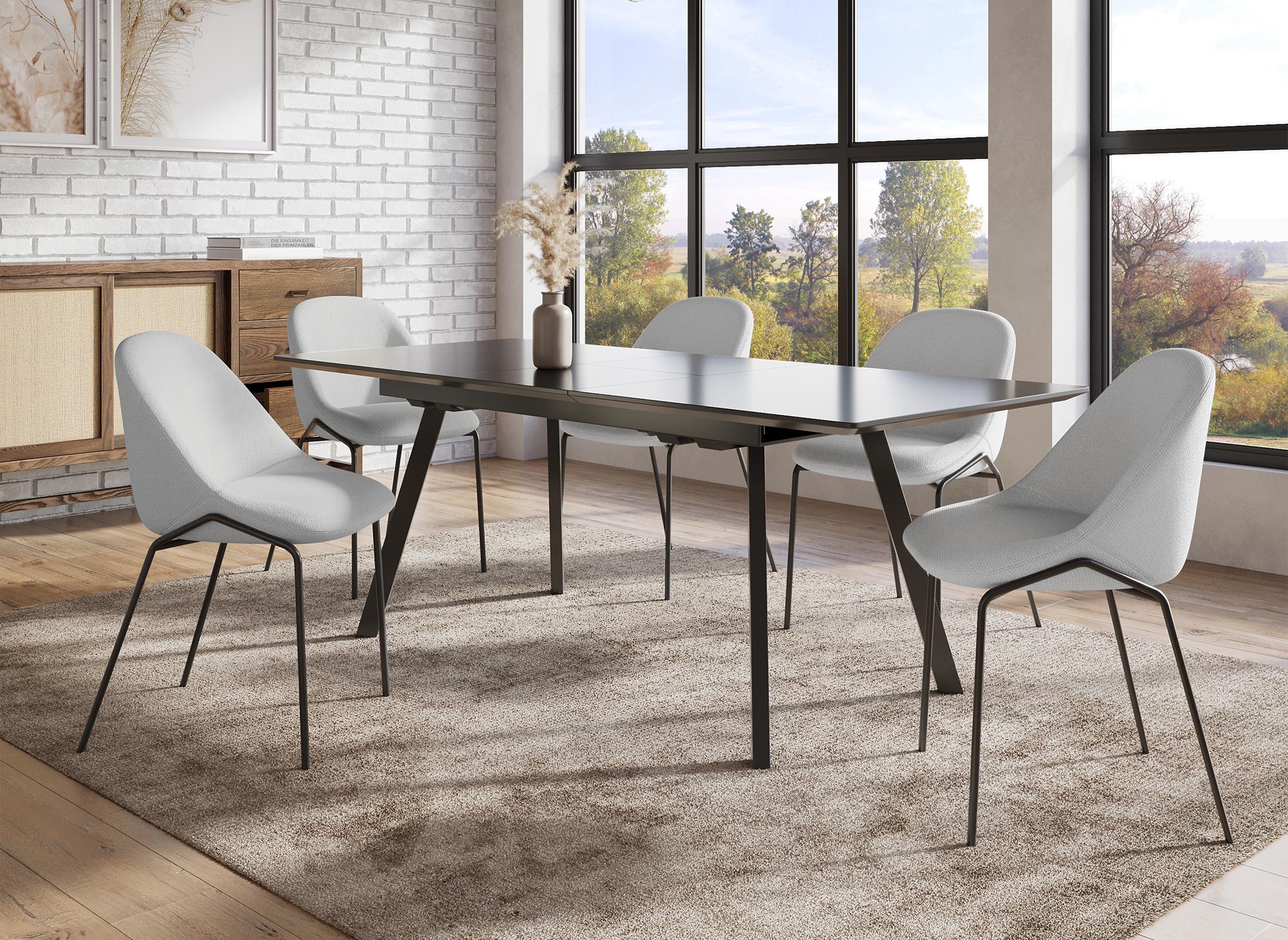 2er-Set Designerstühle aus grauem Leinenstoff ZAYA