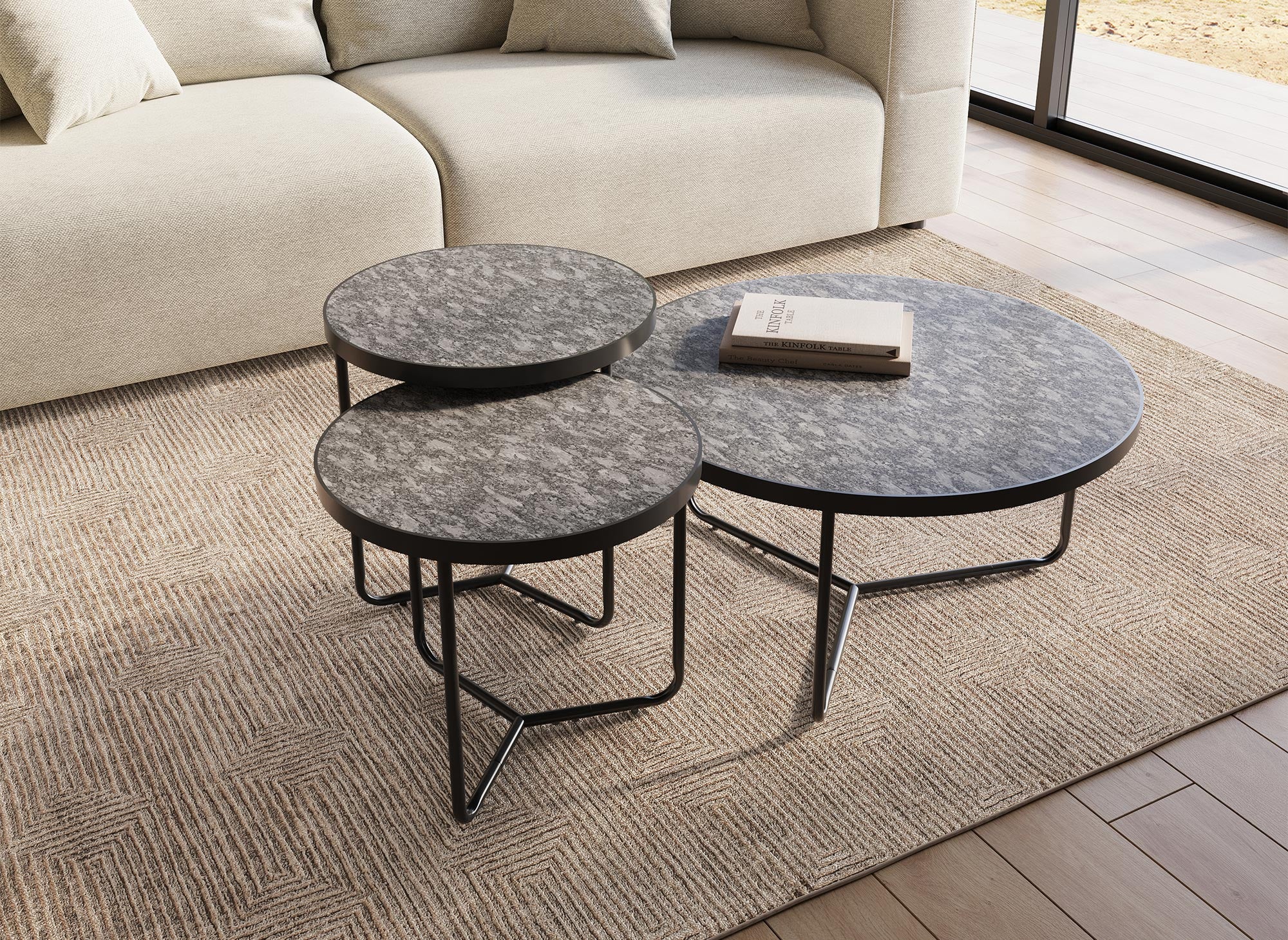 3er-Set runder schwarzer Couchtische ROMY