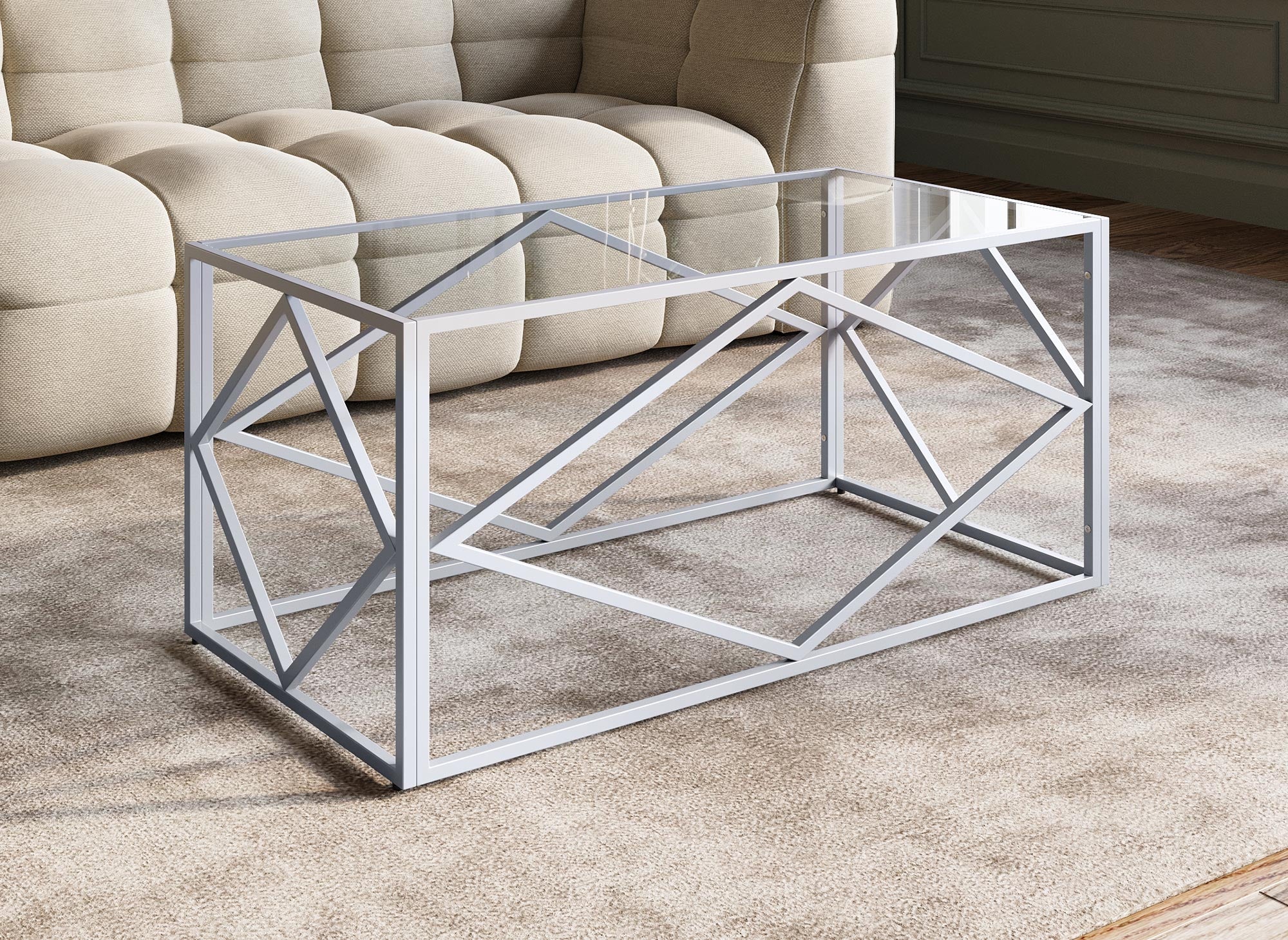 Rechteckiger Designer-Couchtisch ELIO aus Glas und Metall