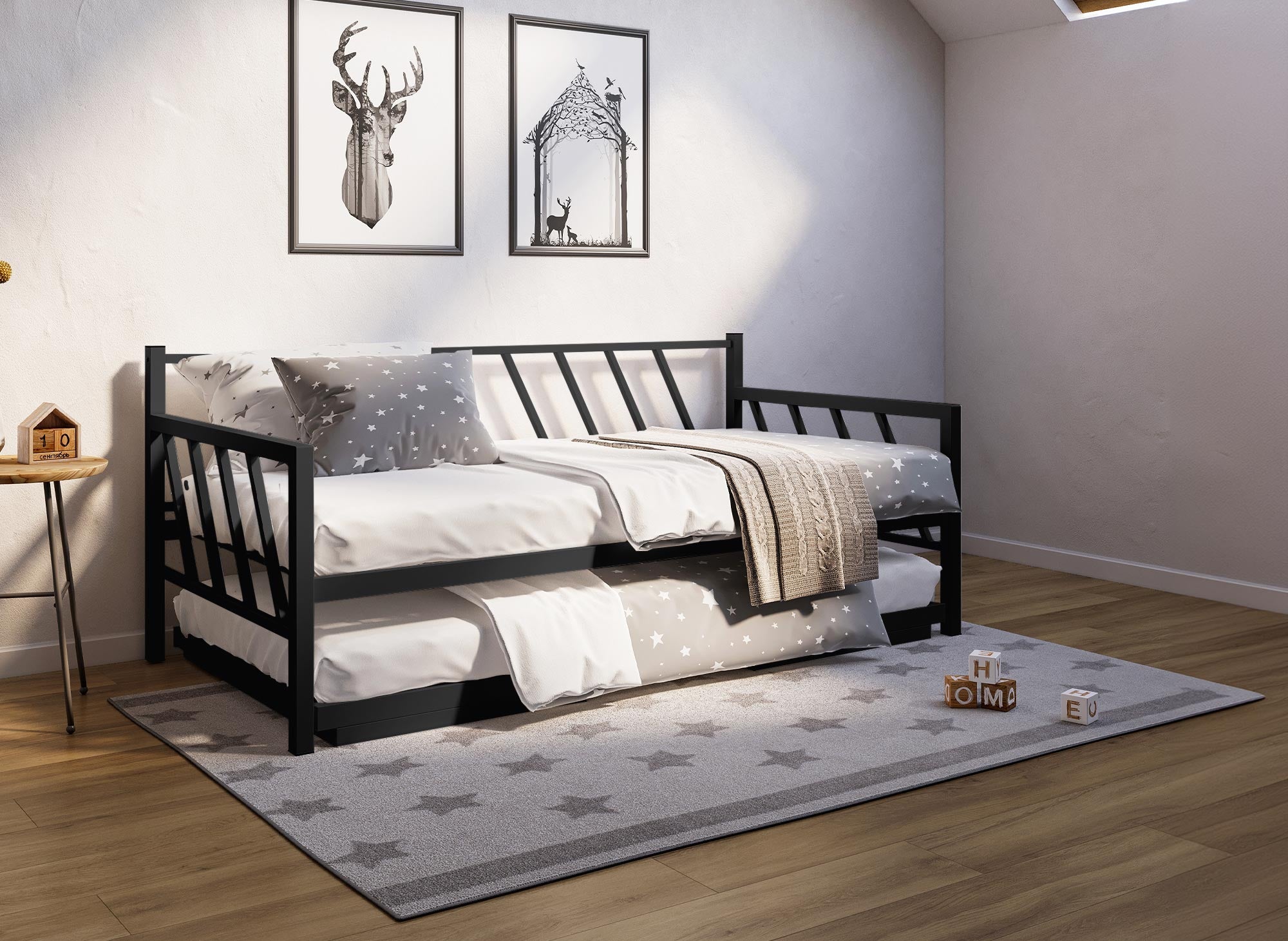 TORRY ausziehbares Tagesbett aus schwarzem Metall 90 x 190 cm