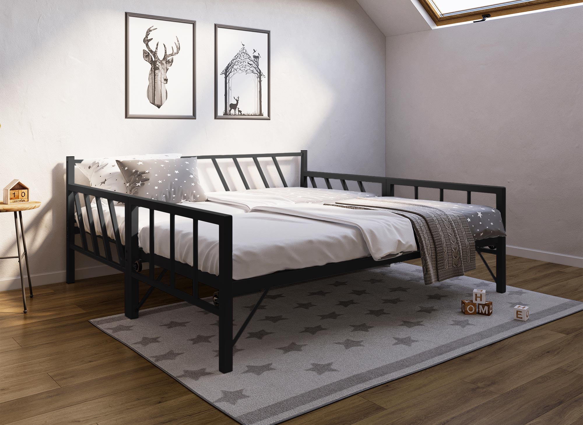 TORRY ausziehbares Tagesbett aus schwarzem Metall 90 x 190 cm