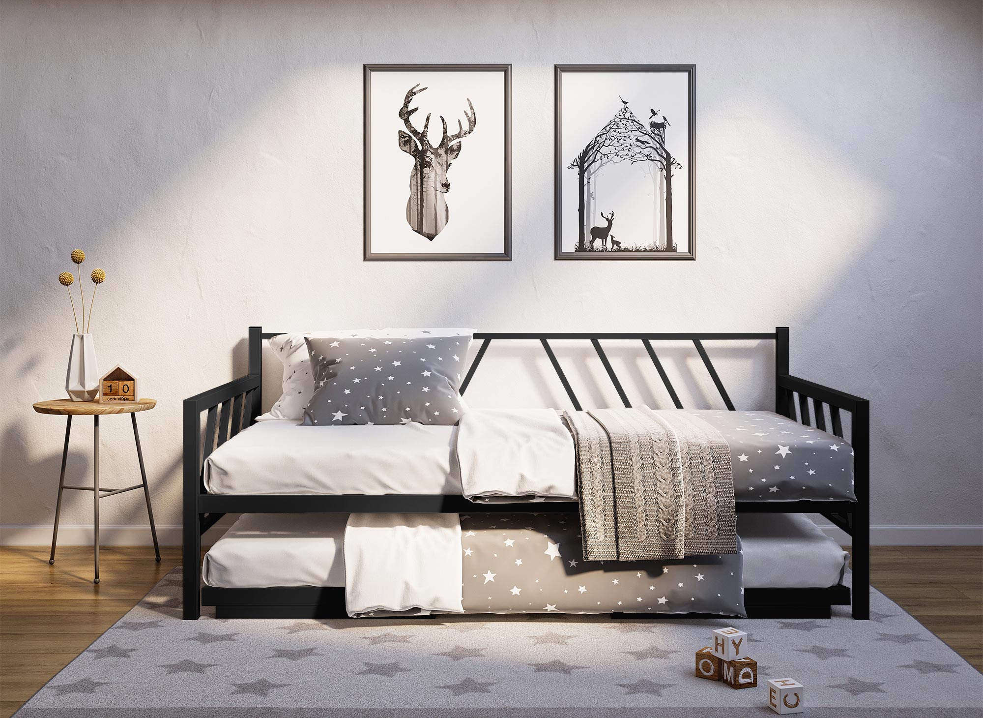 TORRY ausziehbares Tagesbett aus schwarzem Metall 90 x 190 cm